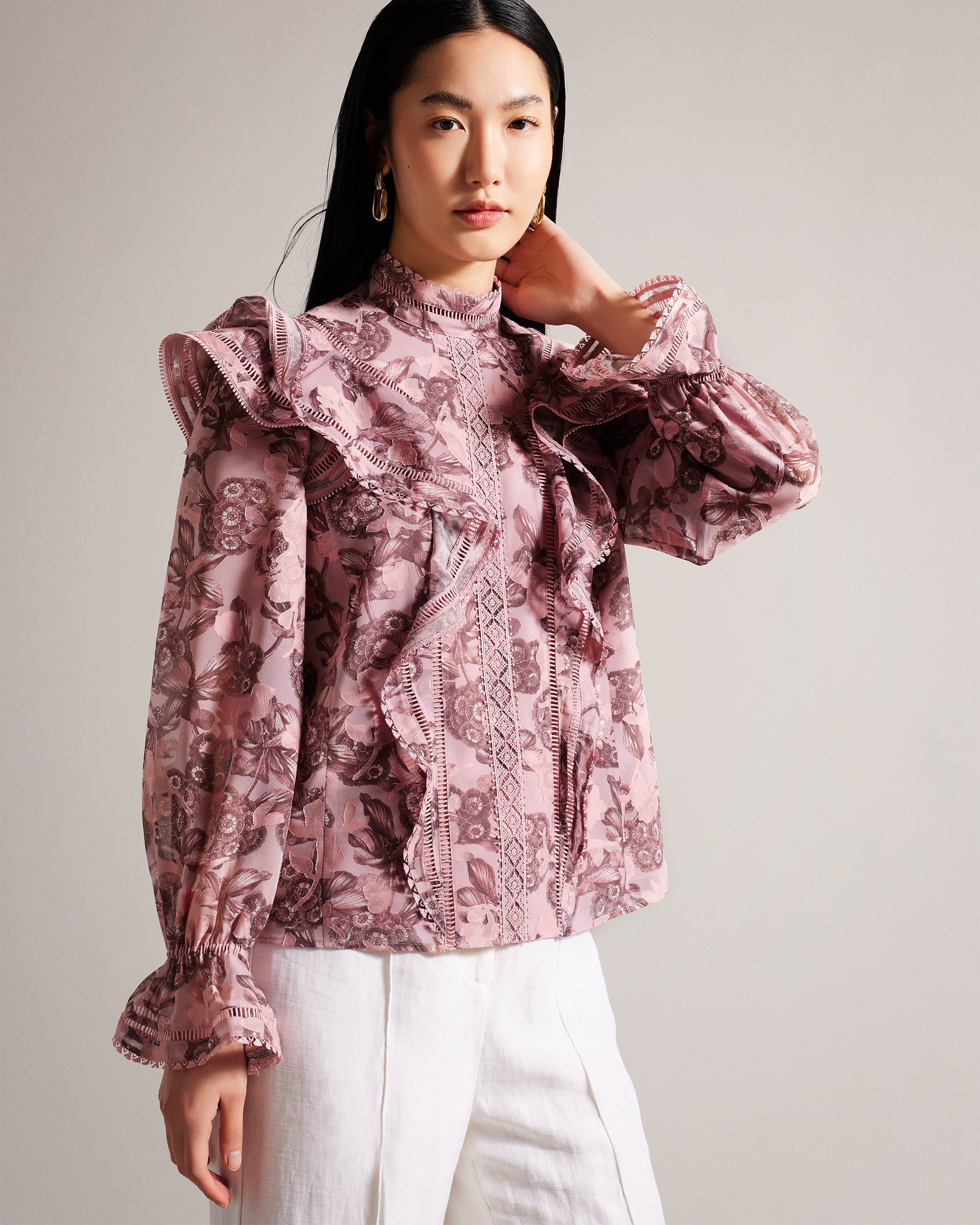 Pink cheap ruffle blouse