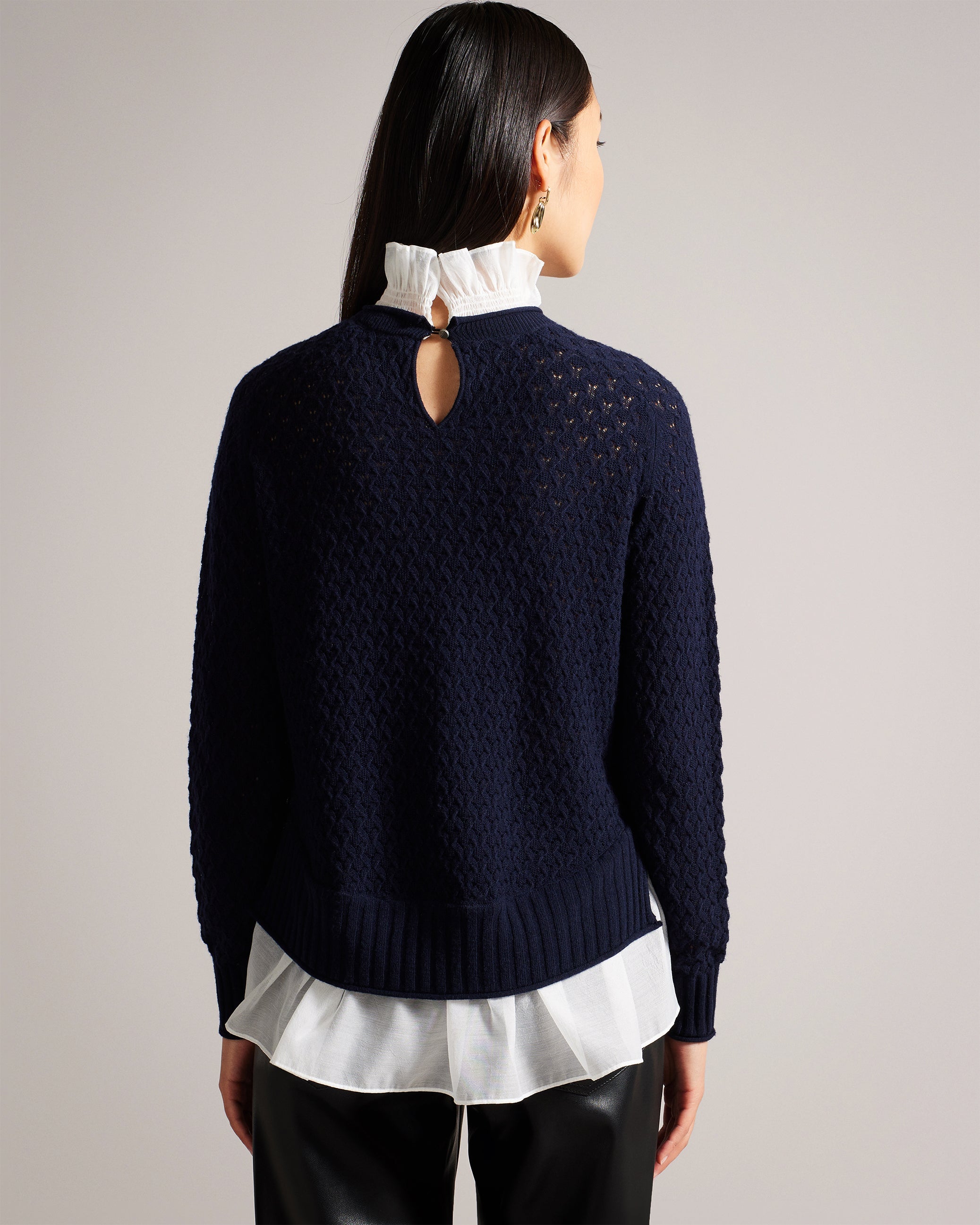 Holina Knit Sweater With Mock Shirt Dk-Blue