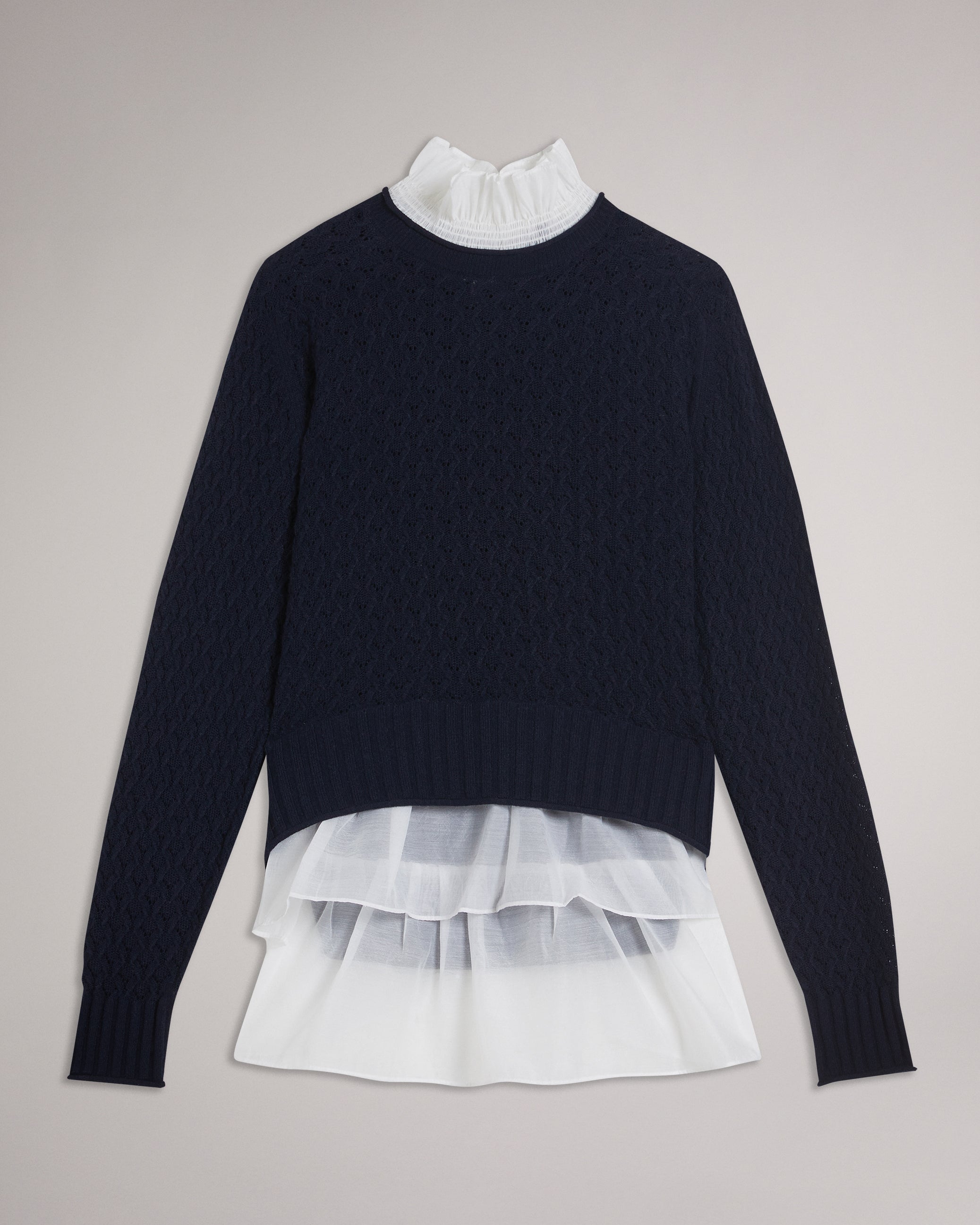 Holina Knit Sweater With Mock Shirt Dk-Blue