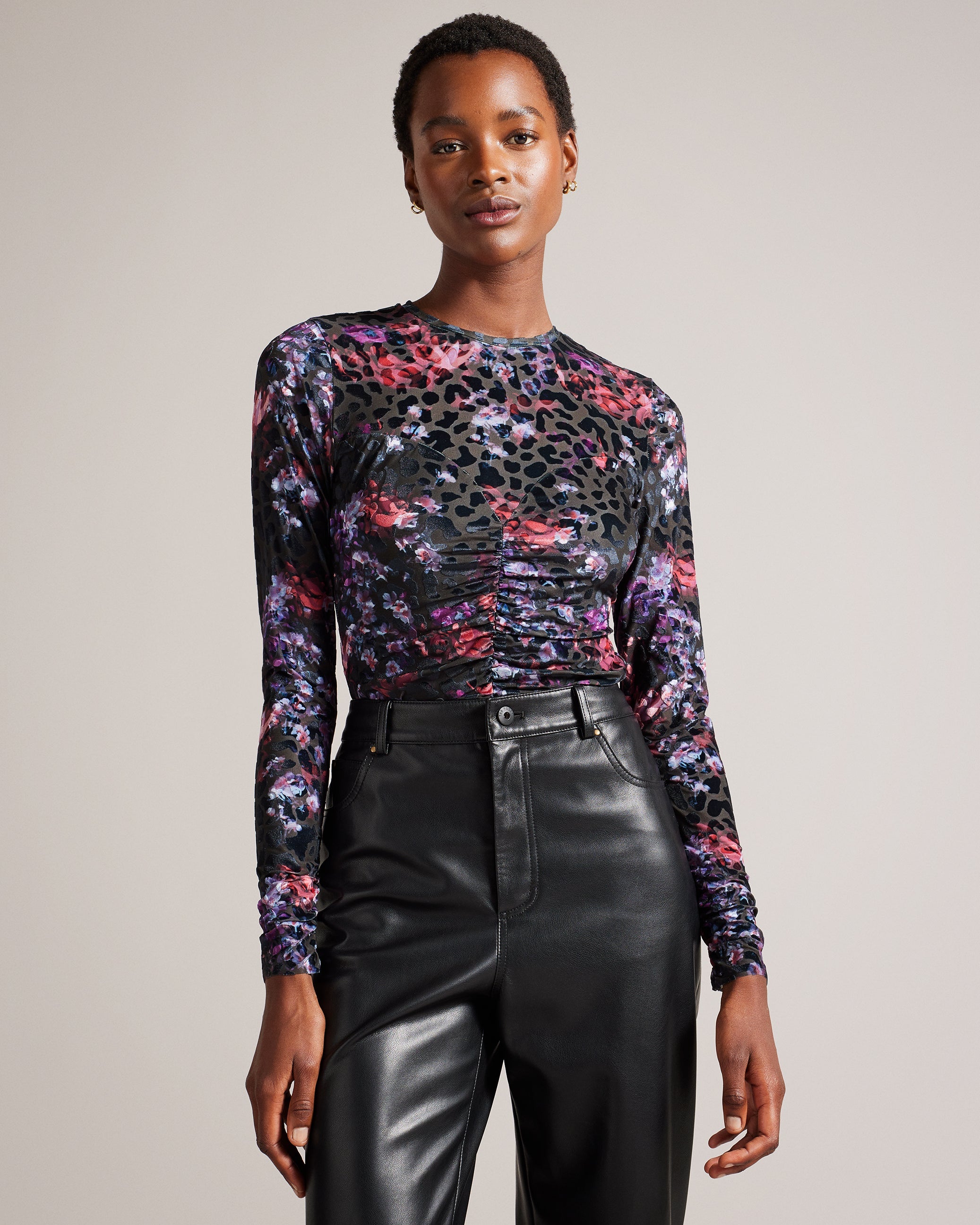Buy Matella Floral Mesh Bodysuit With Animal Texture Black Ted