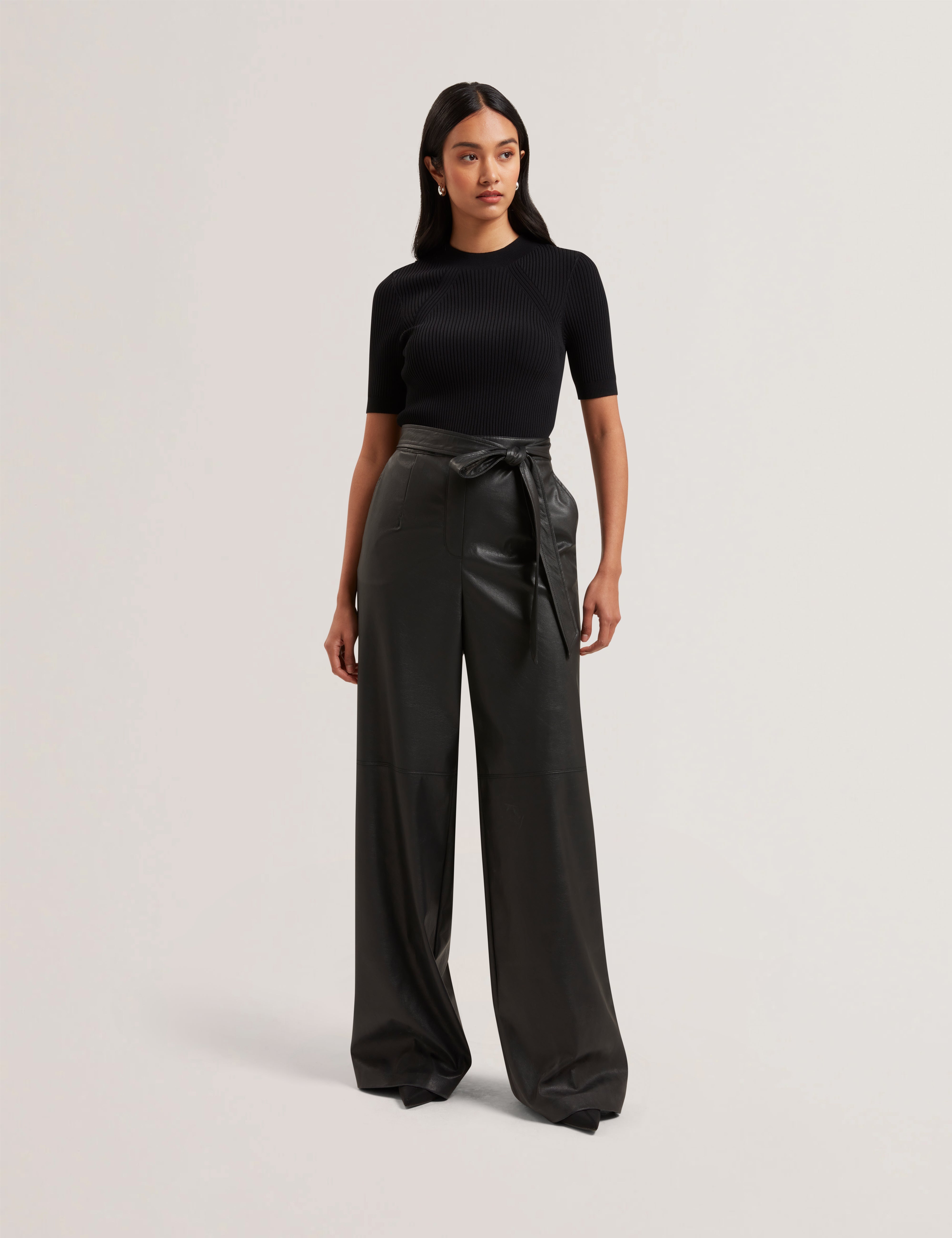 Jumpsuit Palazzo Negro Price Shoes Shop Telea Faux Leather Leg