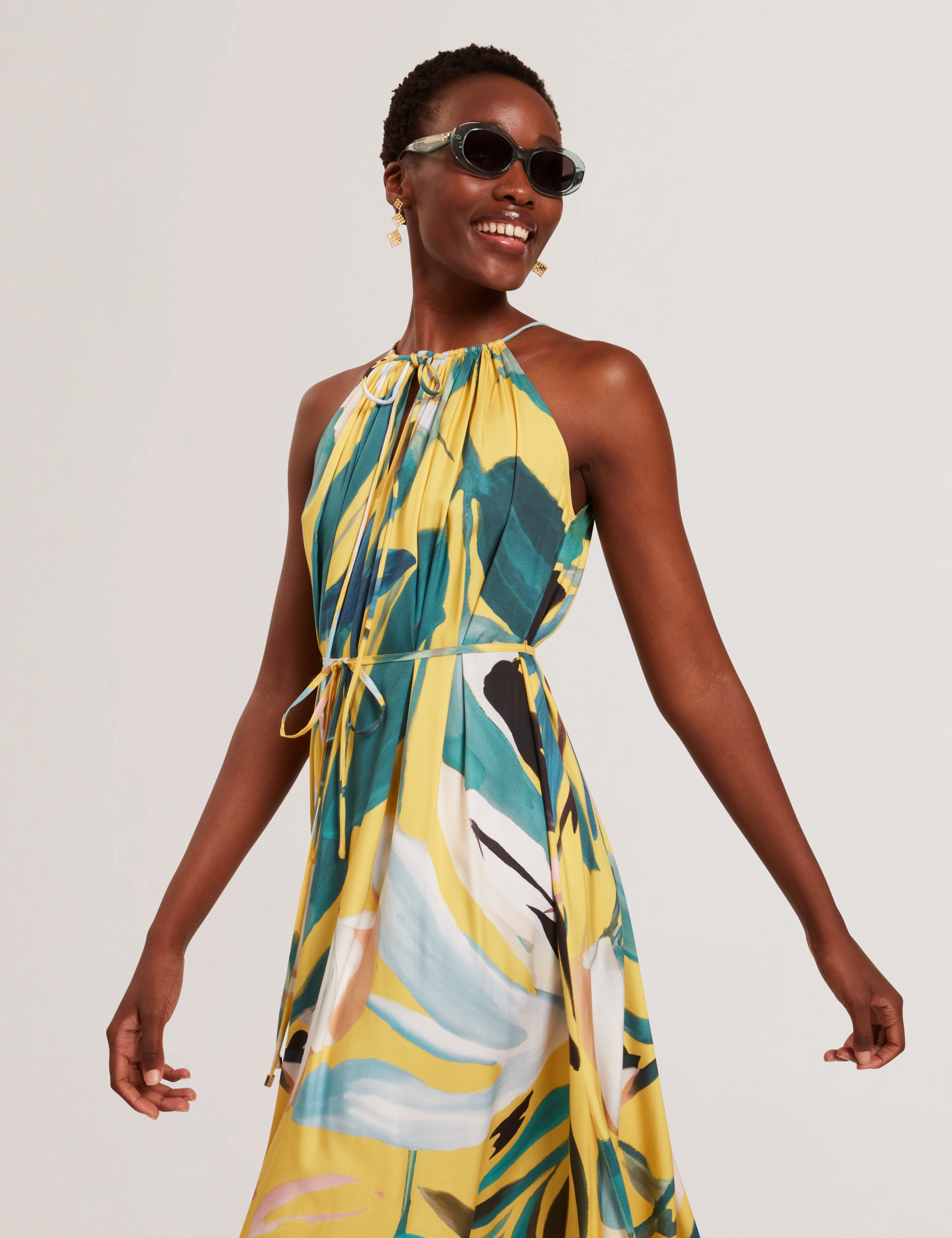 Shop Reelia Halter Neck Midi Dress Yellow for Women Online | Ted Baker KSA Shop Reelia Halter Neck Midi Dress Yellow for Women Online | Ted Baker KSA