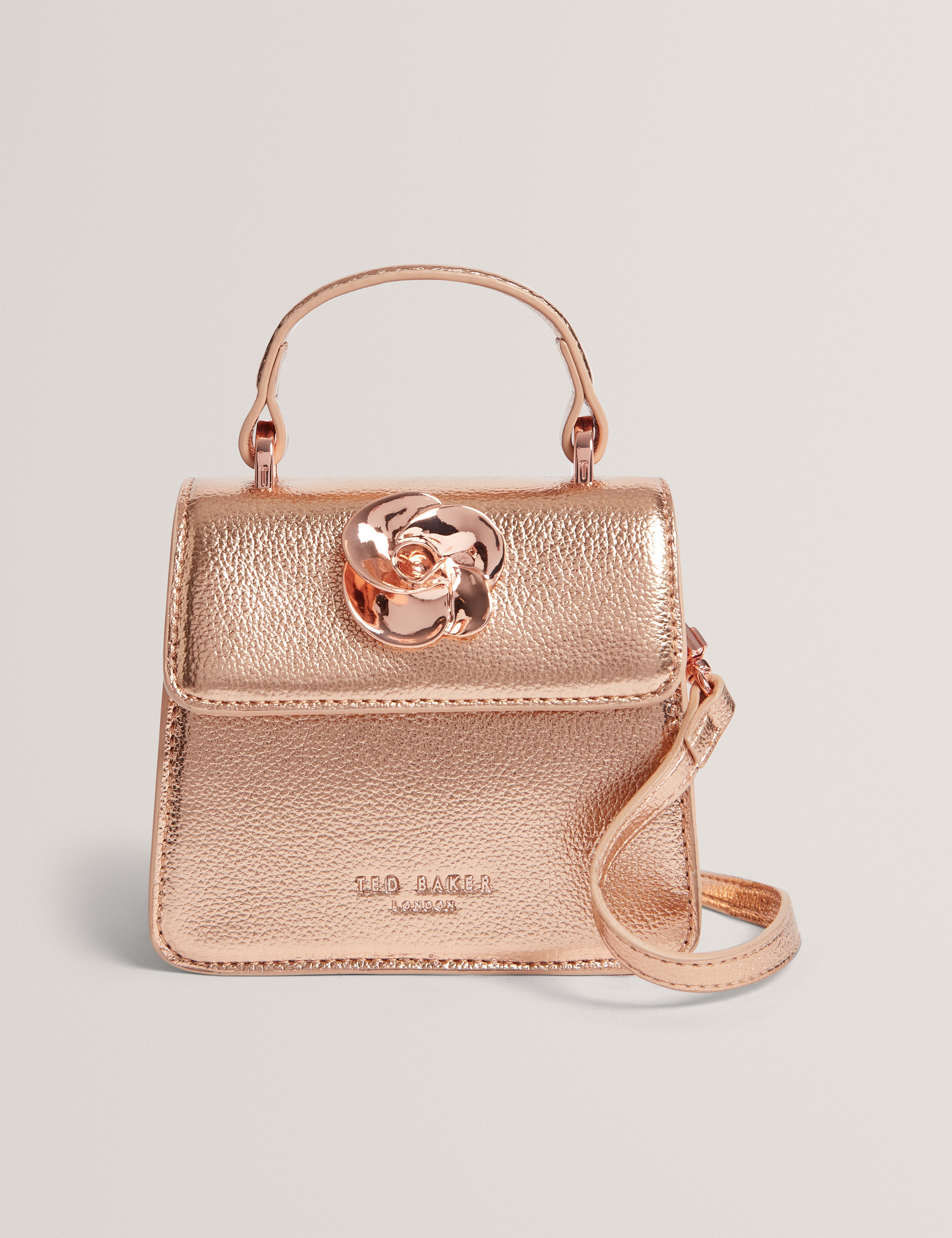 新品☆ TED BAKER サイズ1 Rosami Rose Detail Mini Metallic Top Handle Bag Rosegd