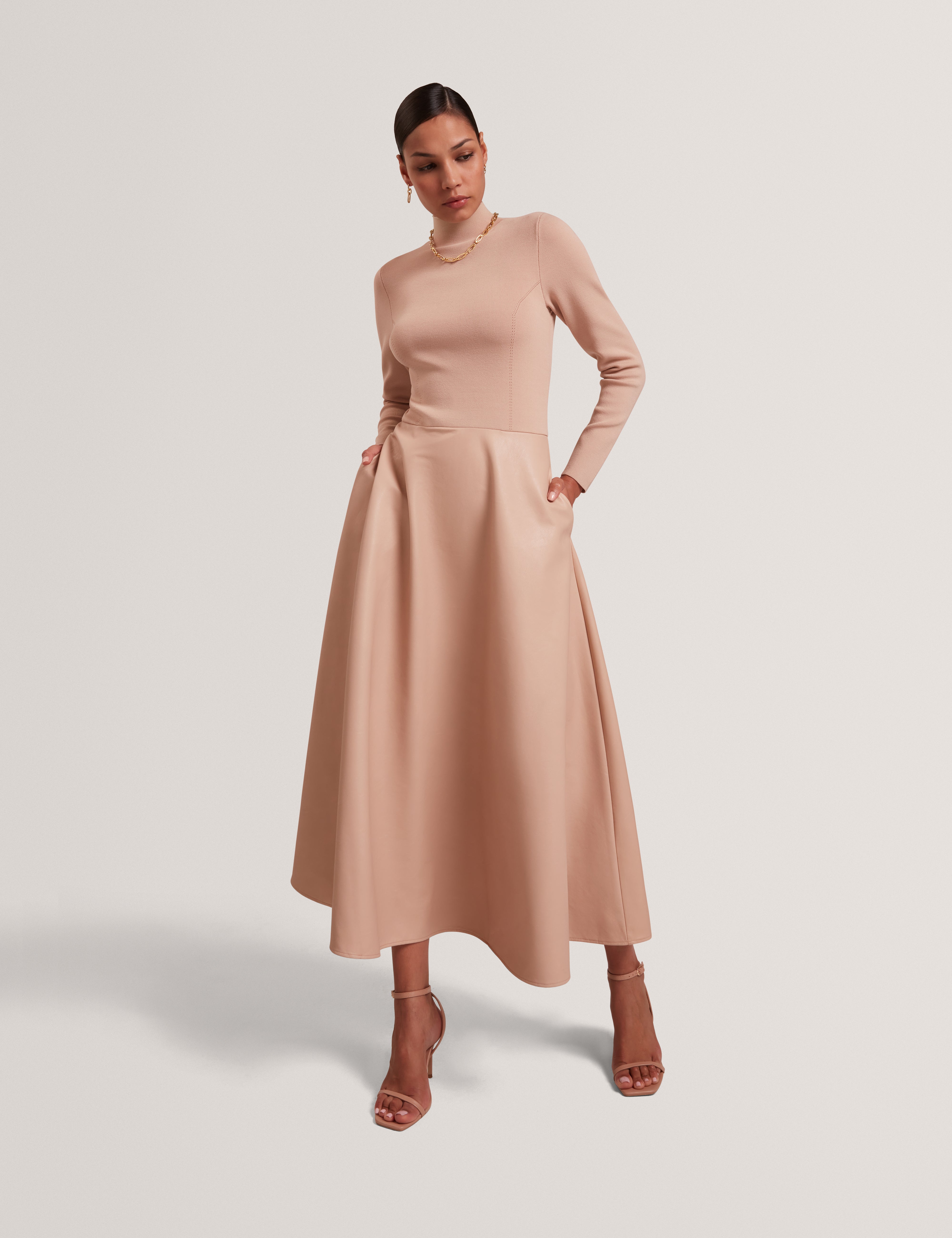ted baker leather skirt dress Ted Baker London Oneida Mixed Media Dress - Rich Black