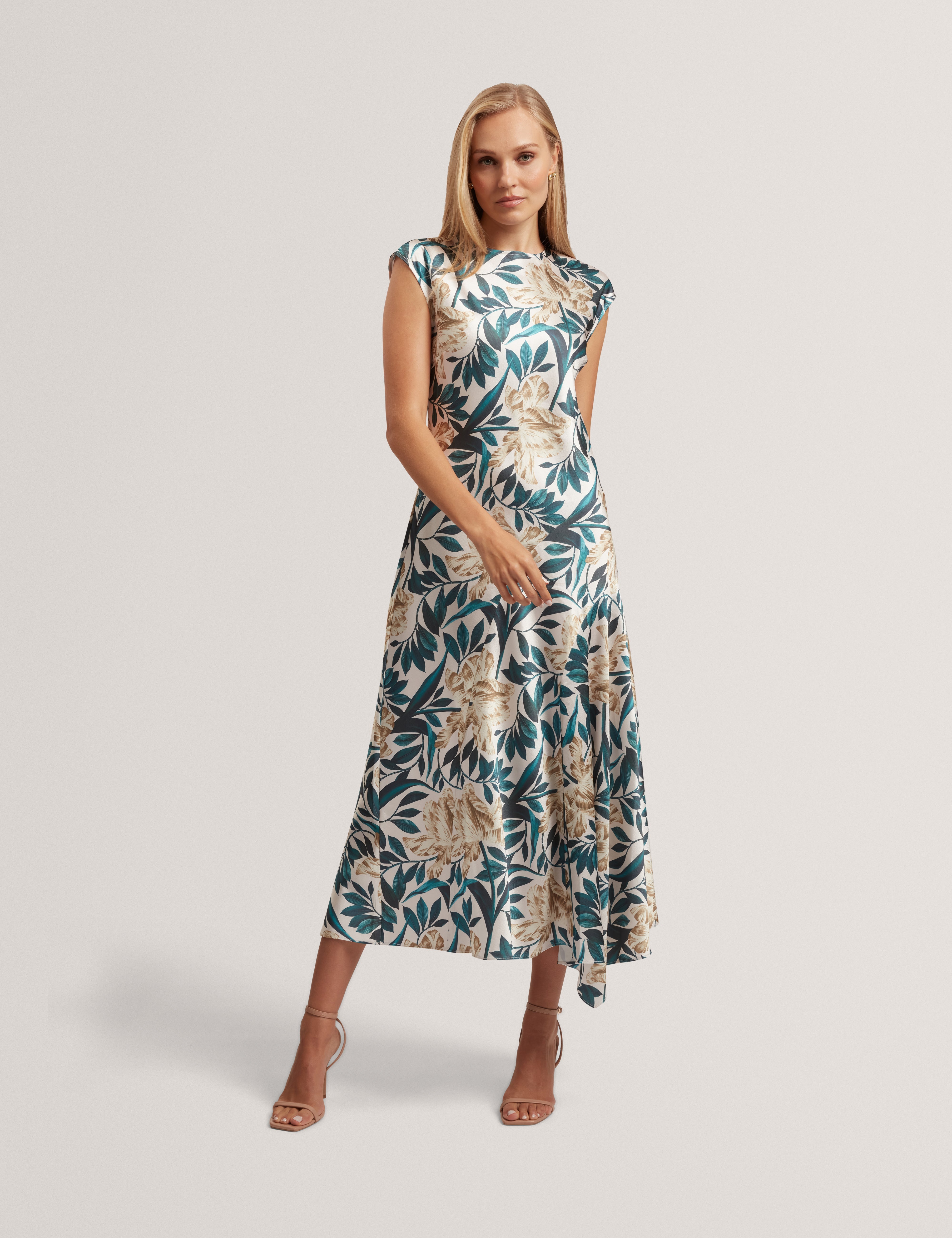 Aibee Printed Sleeveless Asymmetric Midi Dress Cream Aibee Printed Sleeveless Asymmetric Midi Dress Cream