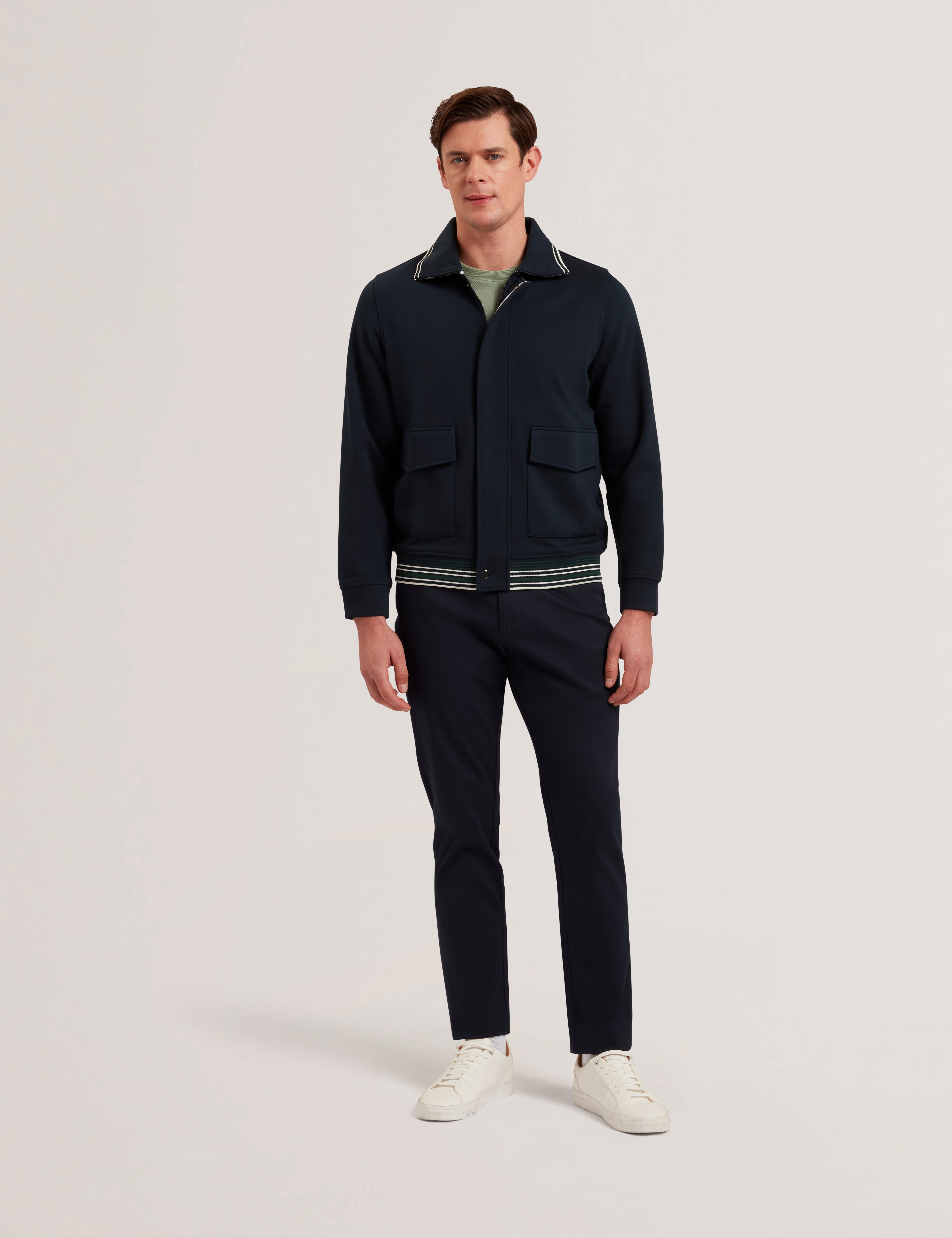 Shop Mall Long Sleeve Concealed Placket Jacket Navy for Men Online