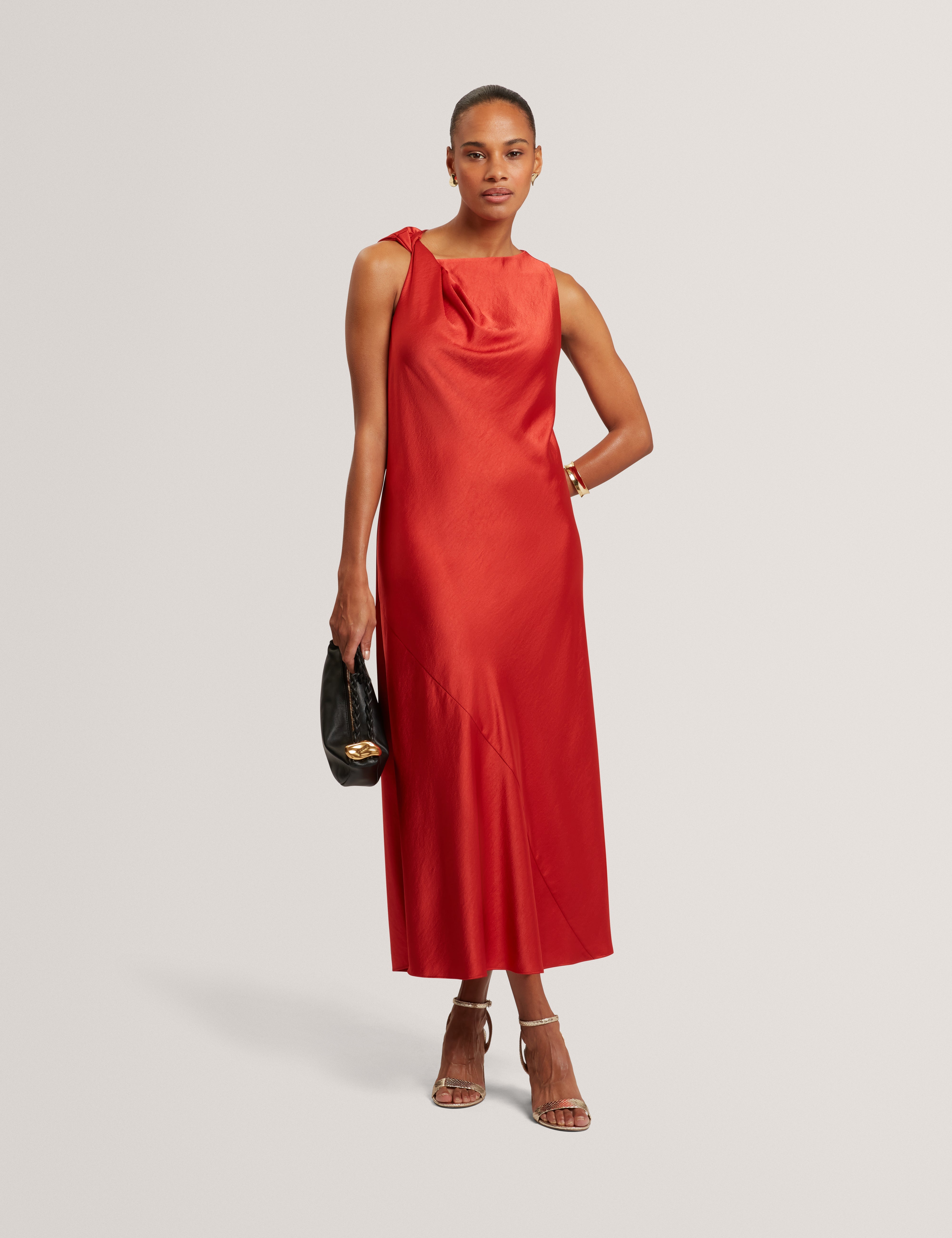 twist detail midi dress Chantale blue twist-detail satin midi dress