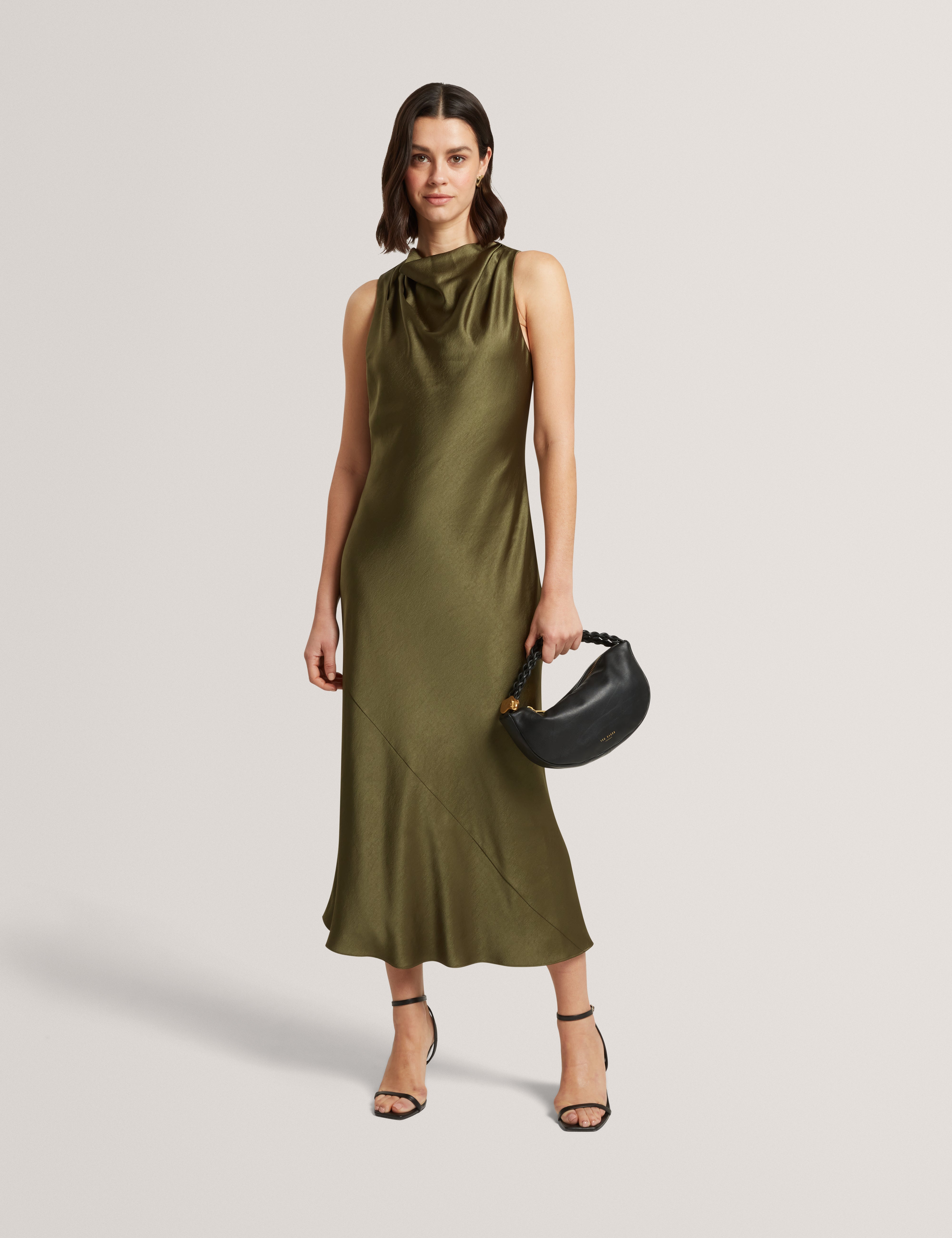 Liimaa Drape Neck Midi Dress Khaki Liimaa Drape Neck Midi Dress Khaki