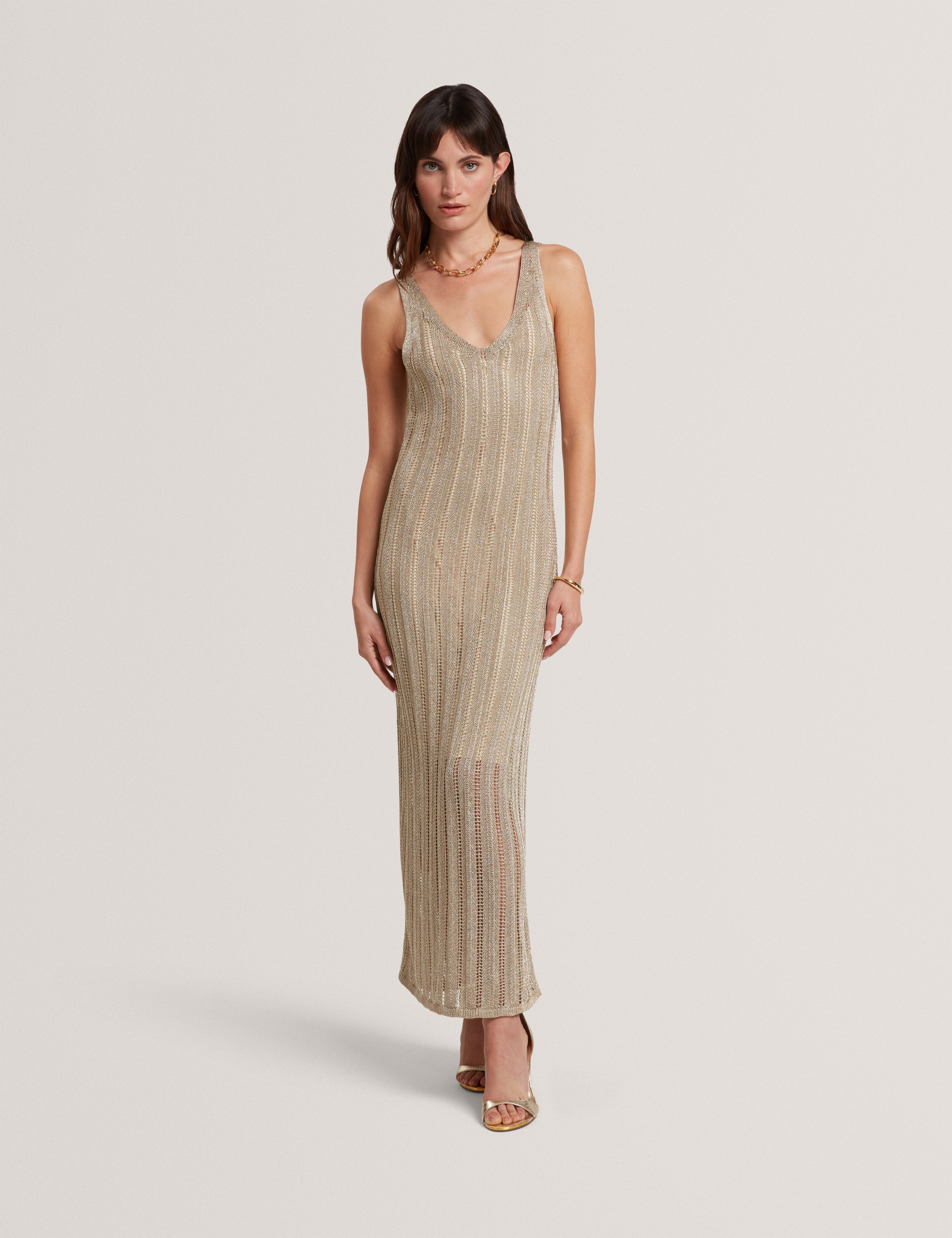 Liliany Midi Knit Column Dress Gold Liliany Midi Knit Column Dress Gold