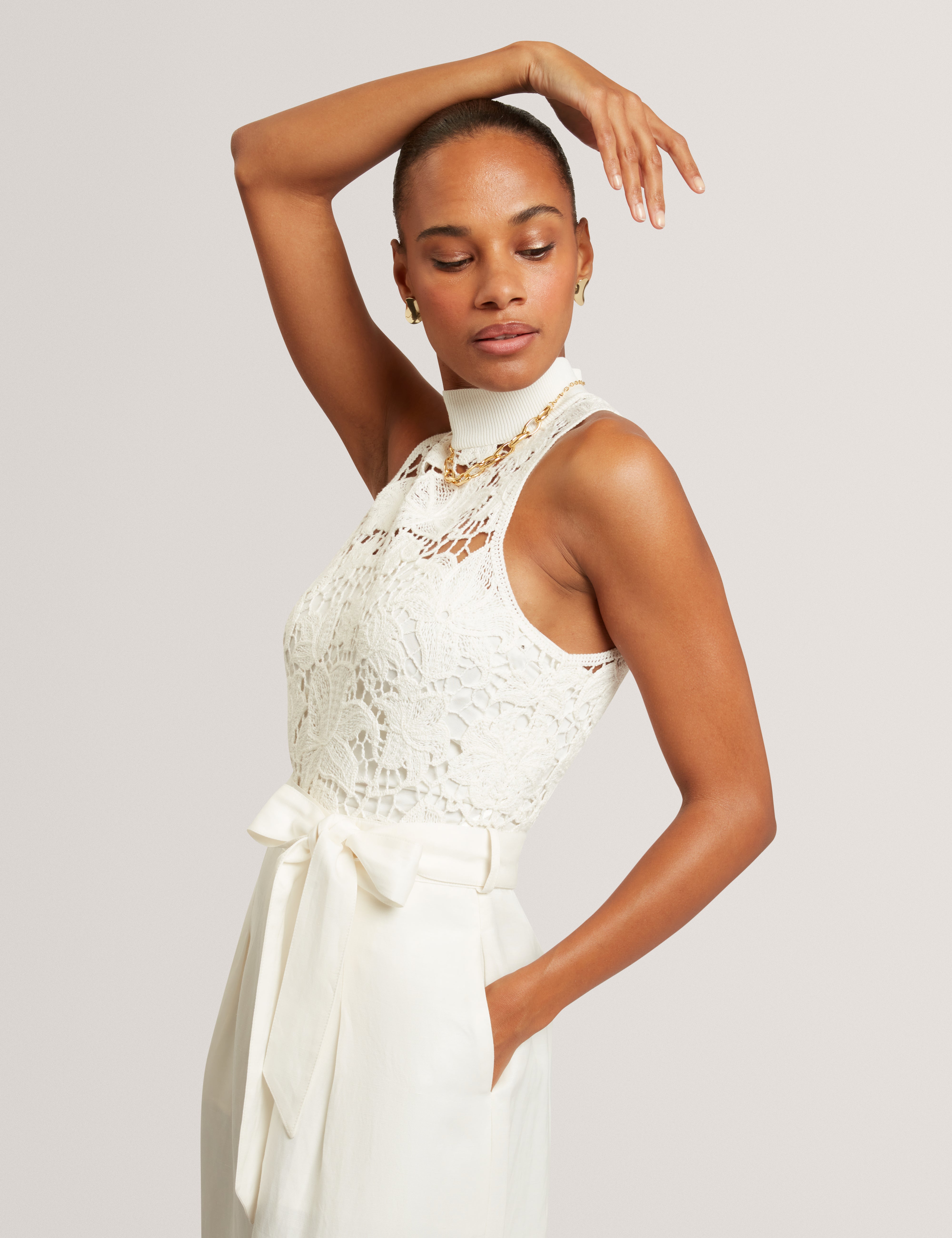 Calanta Crochet Mockable Jumpsuit Ivory