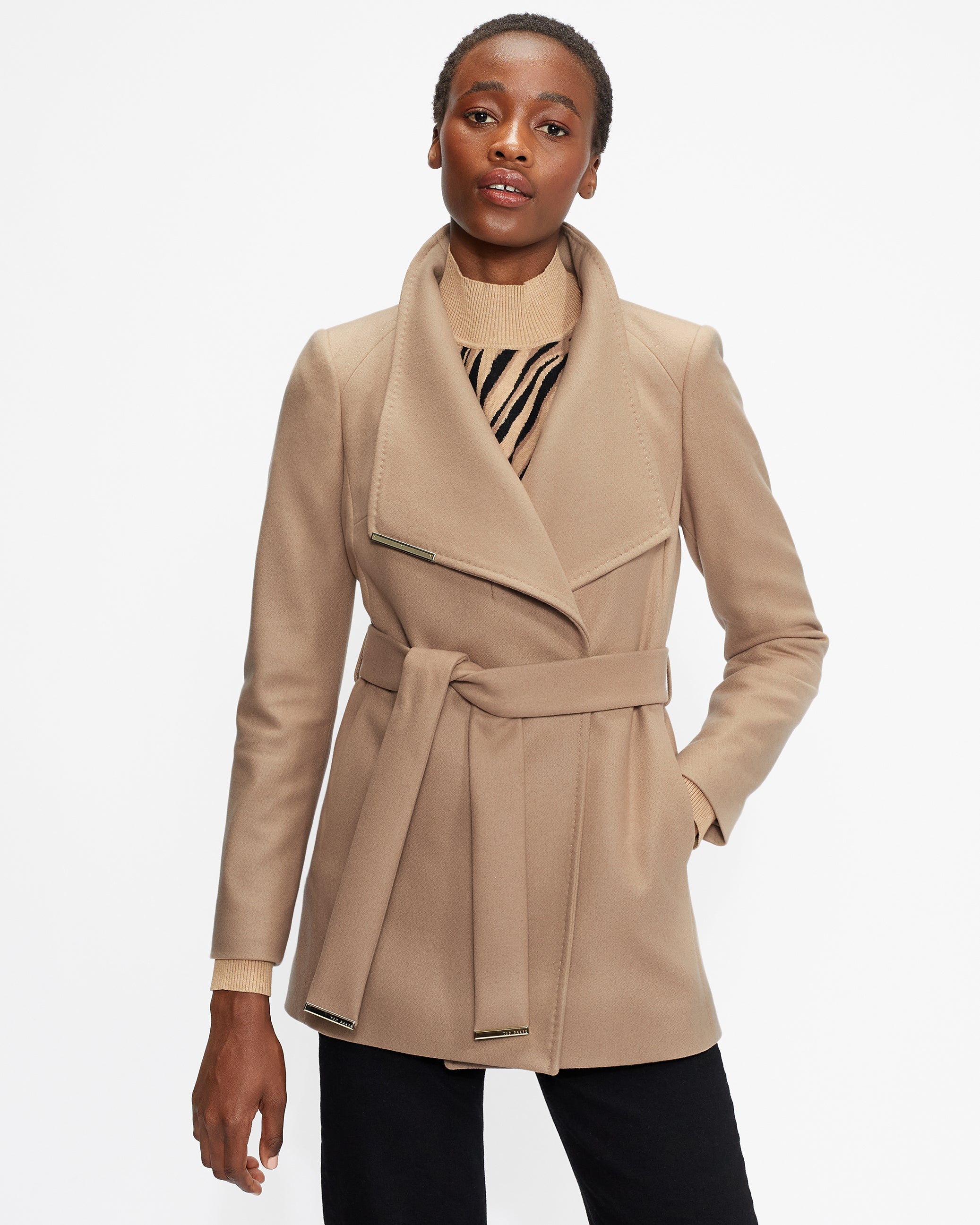 Camel Coat With Women Wool Wrap Coat Trench Coat With Belt Drytaa