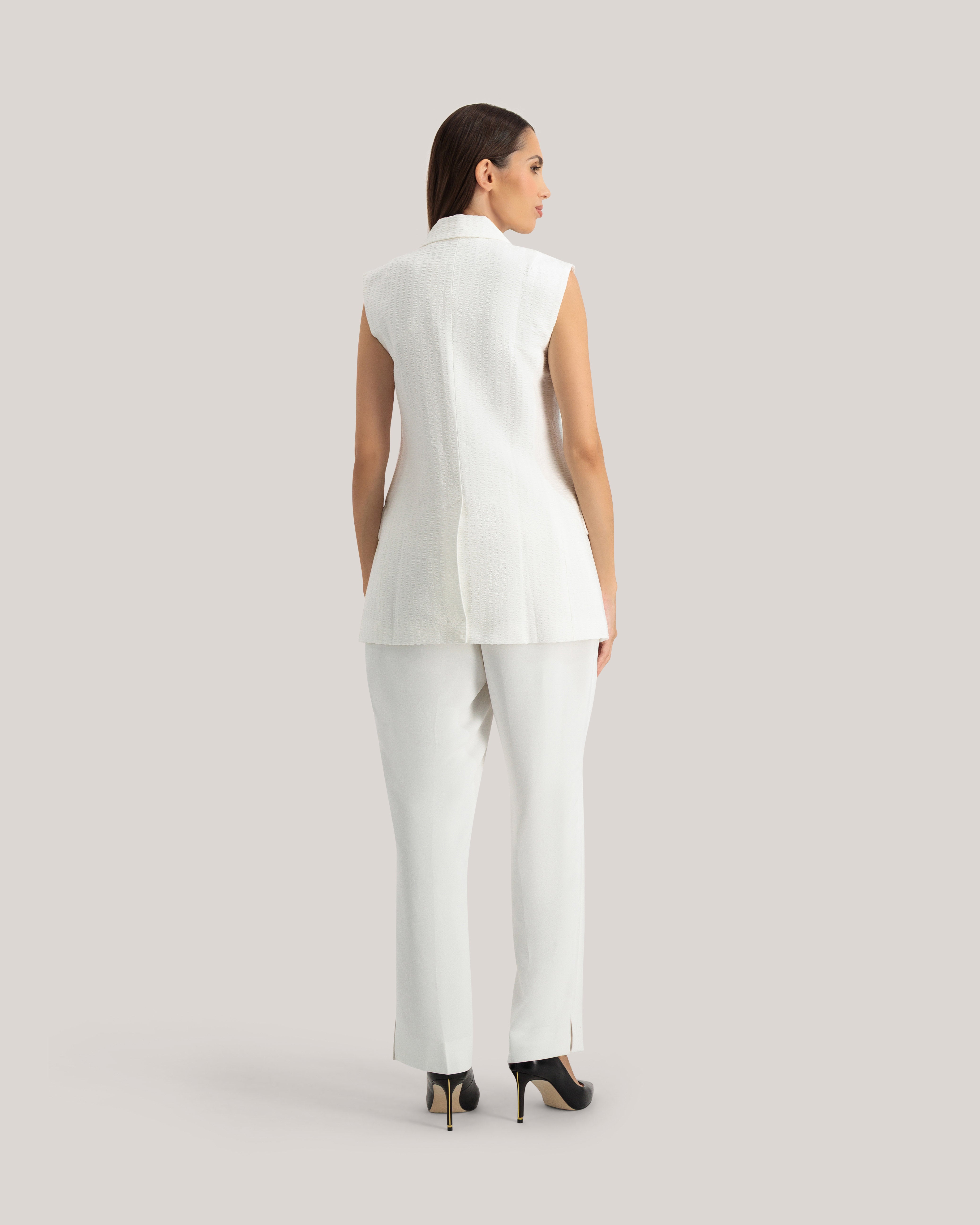 Charu Seersucker Sleeveless Blazer White