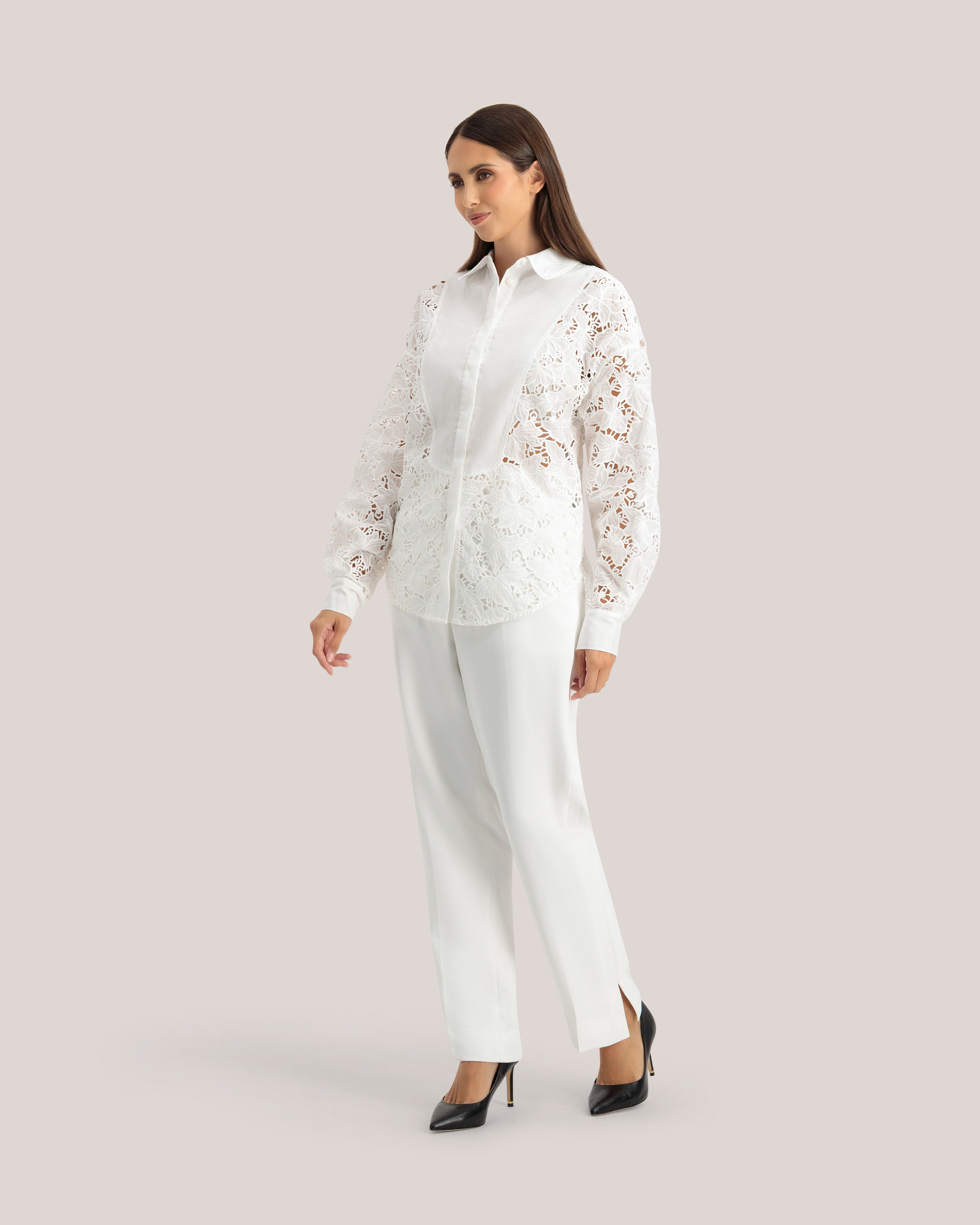 Lethia Contrast Bib Oversized Shirt White
