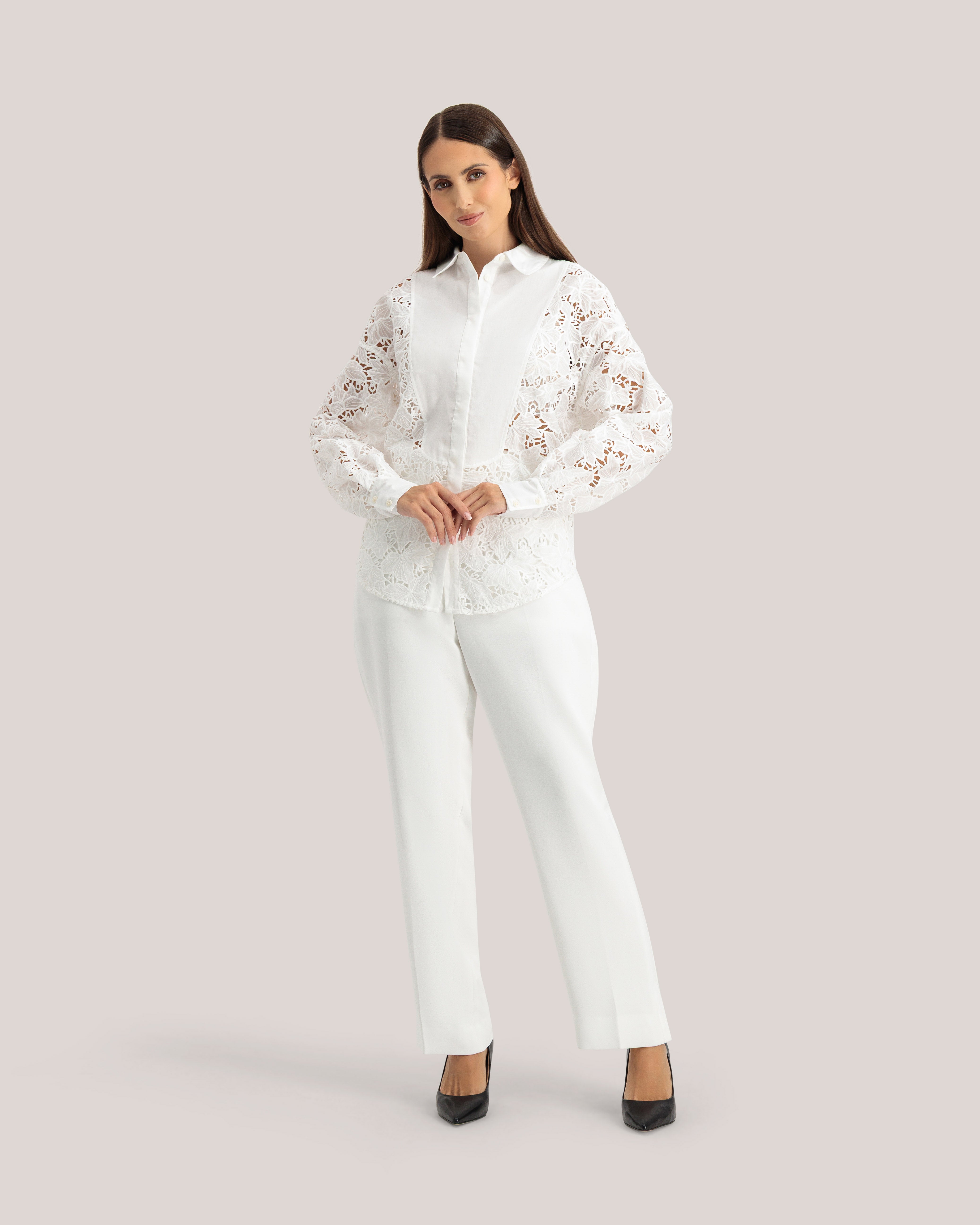 Lethia Contrast Bib Oversized Shirt White