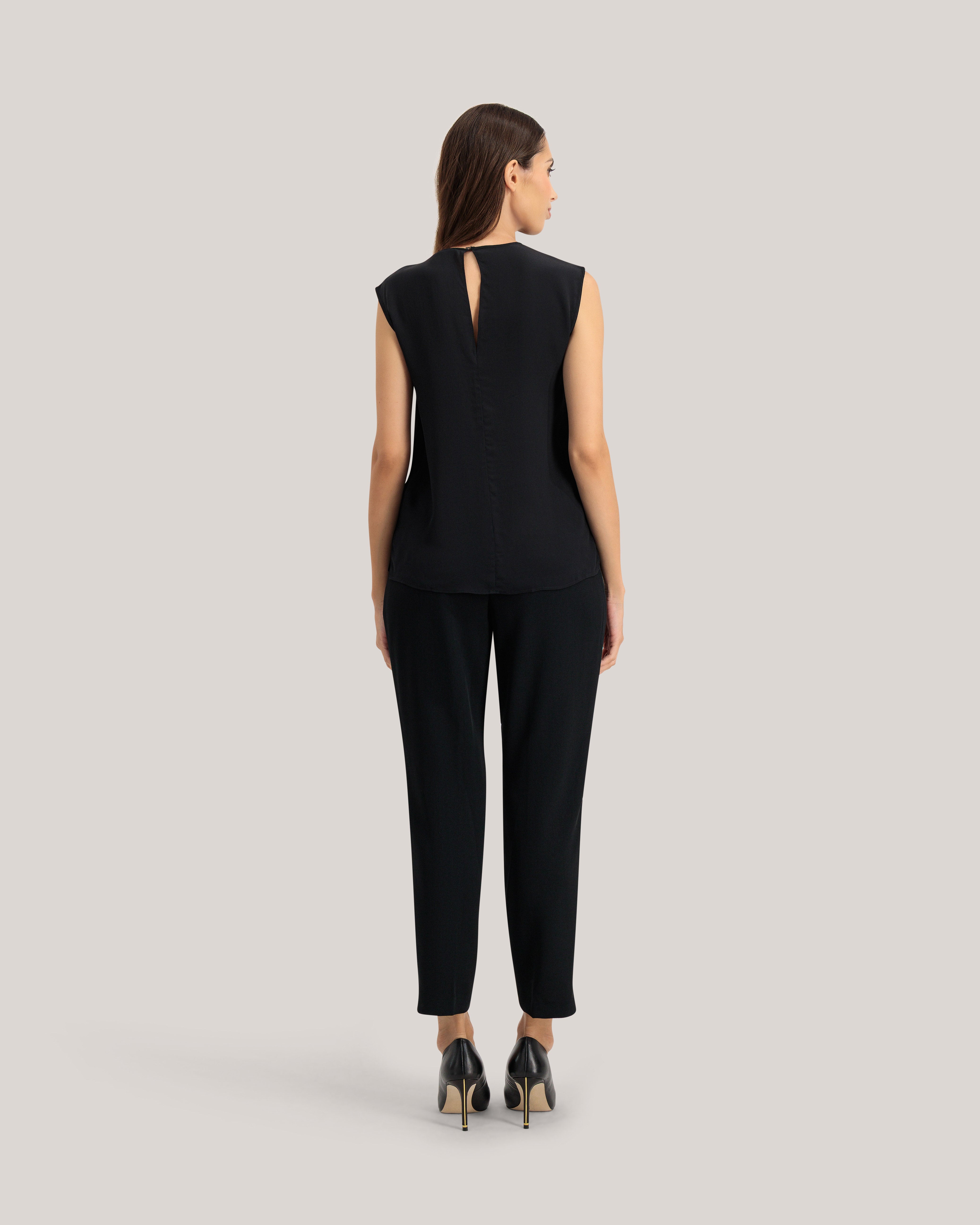 Shamra Silk Tank Top With Contrast Stitch Black