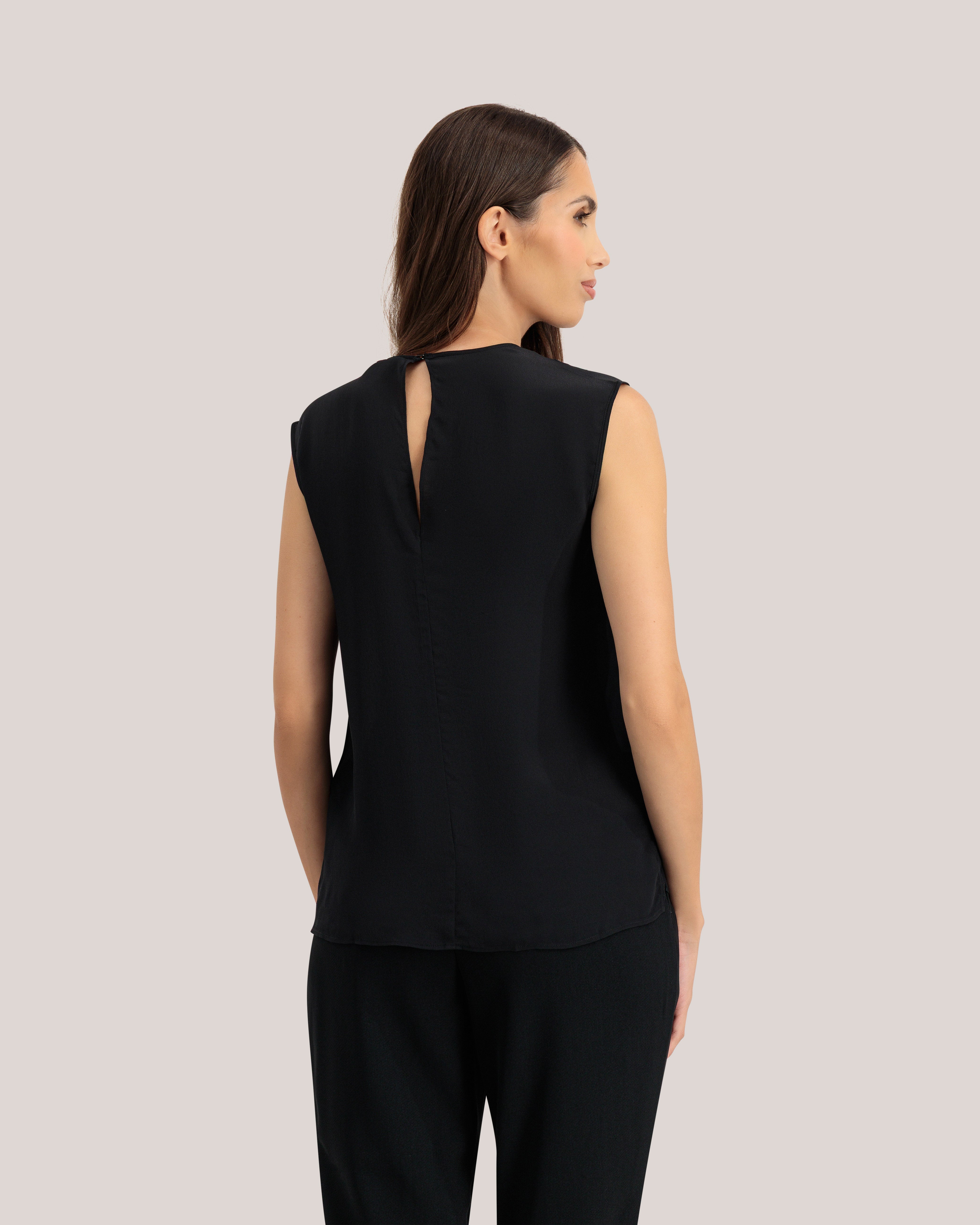 Shamra Silk Tank Top With Contrast Stitch Black