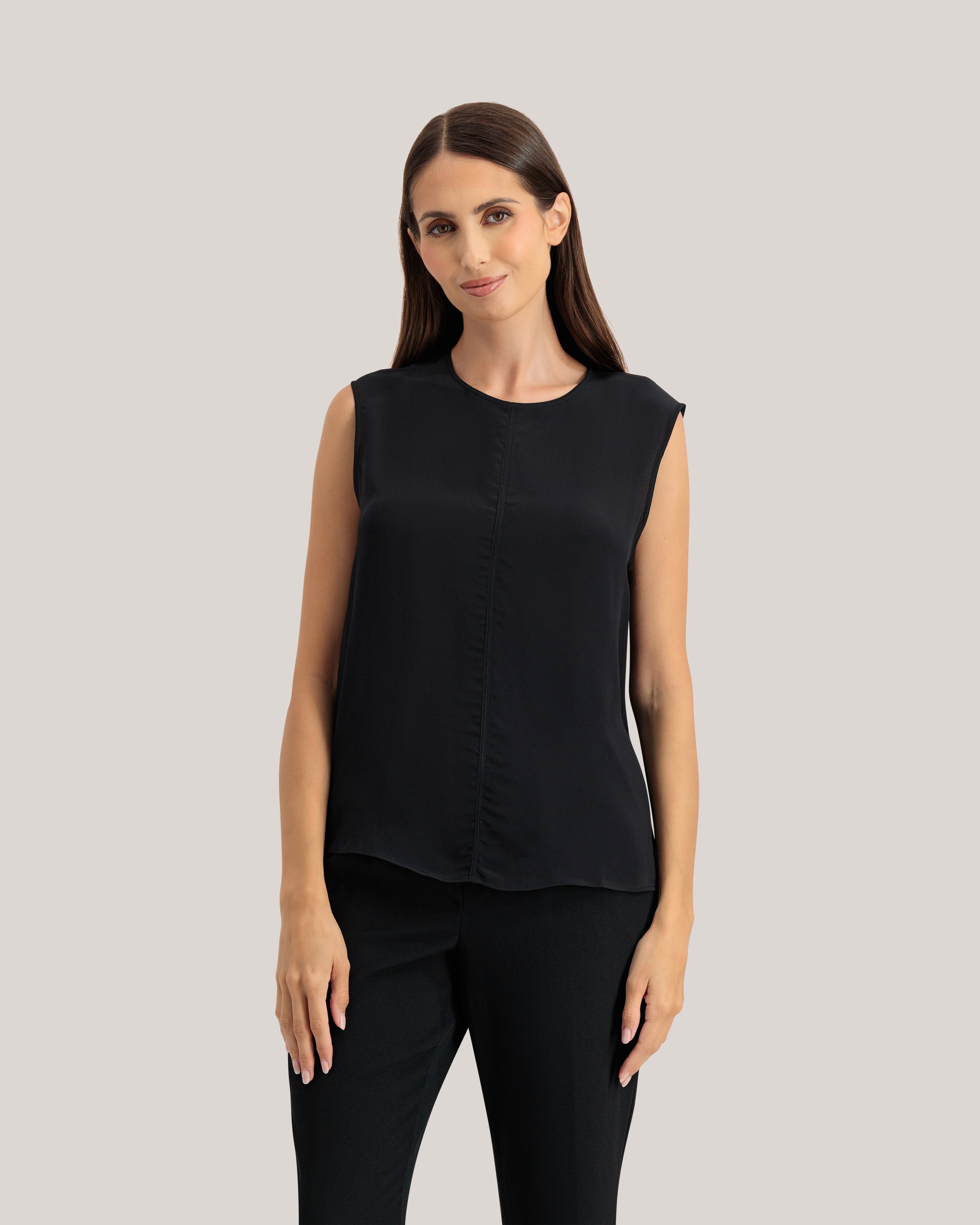 Shamra Silk Tank Top With Contrast Stitch Black