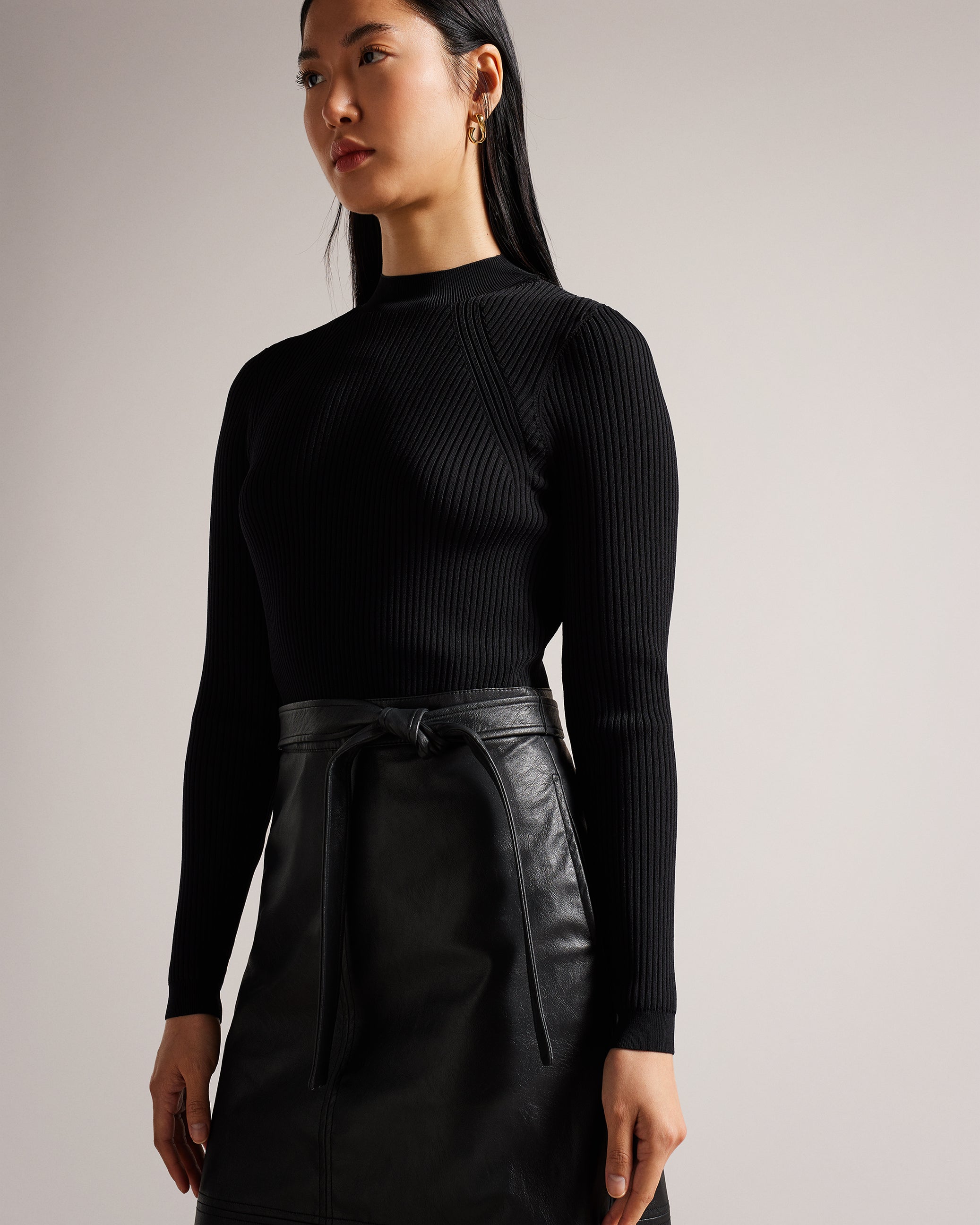 Alltaa Knit Bodice Midi Dress With Faux Leather Skirt