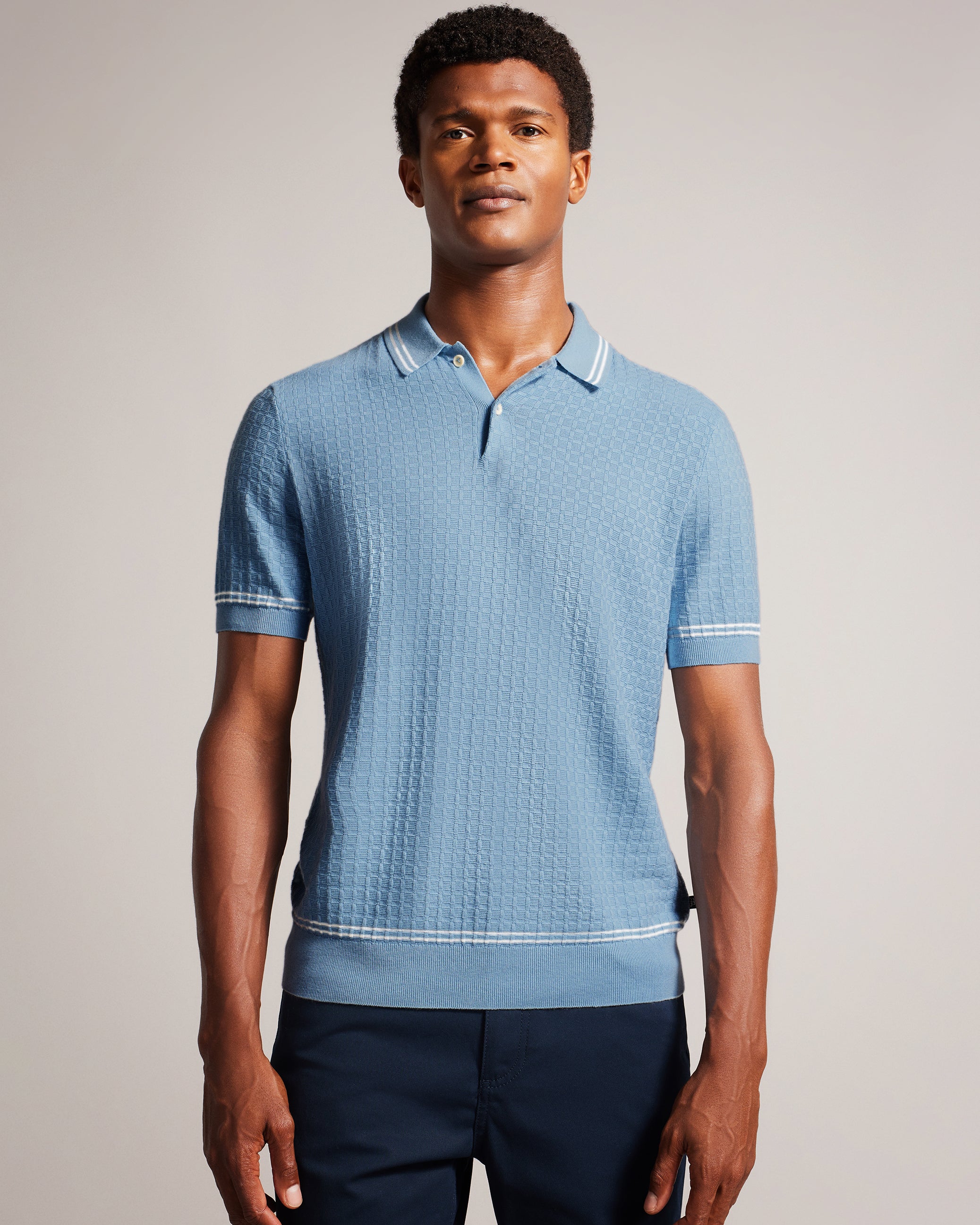 Buy Maytain Short Sleeve Textured Polo Shirt Sky-Blue Ted Baker KSA
