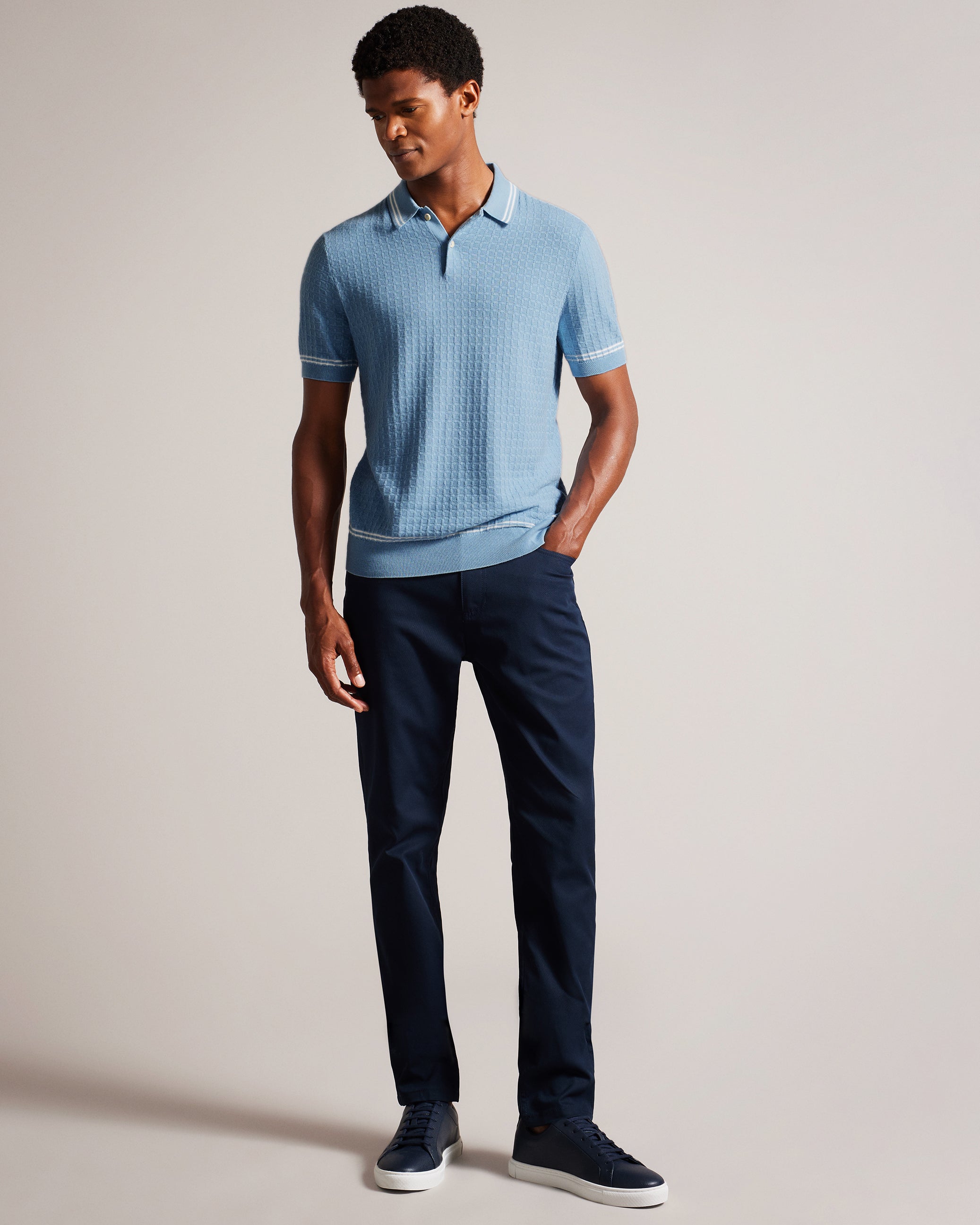 Buy Maytain Short Sleeve Textured Polo Shirt Sky-Blue Ted Baker KSA