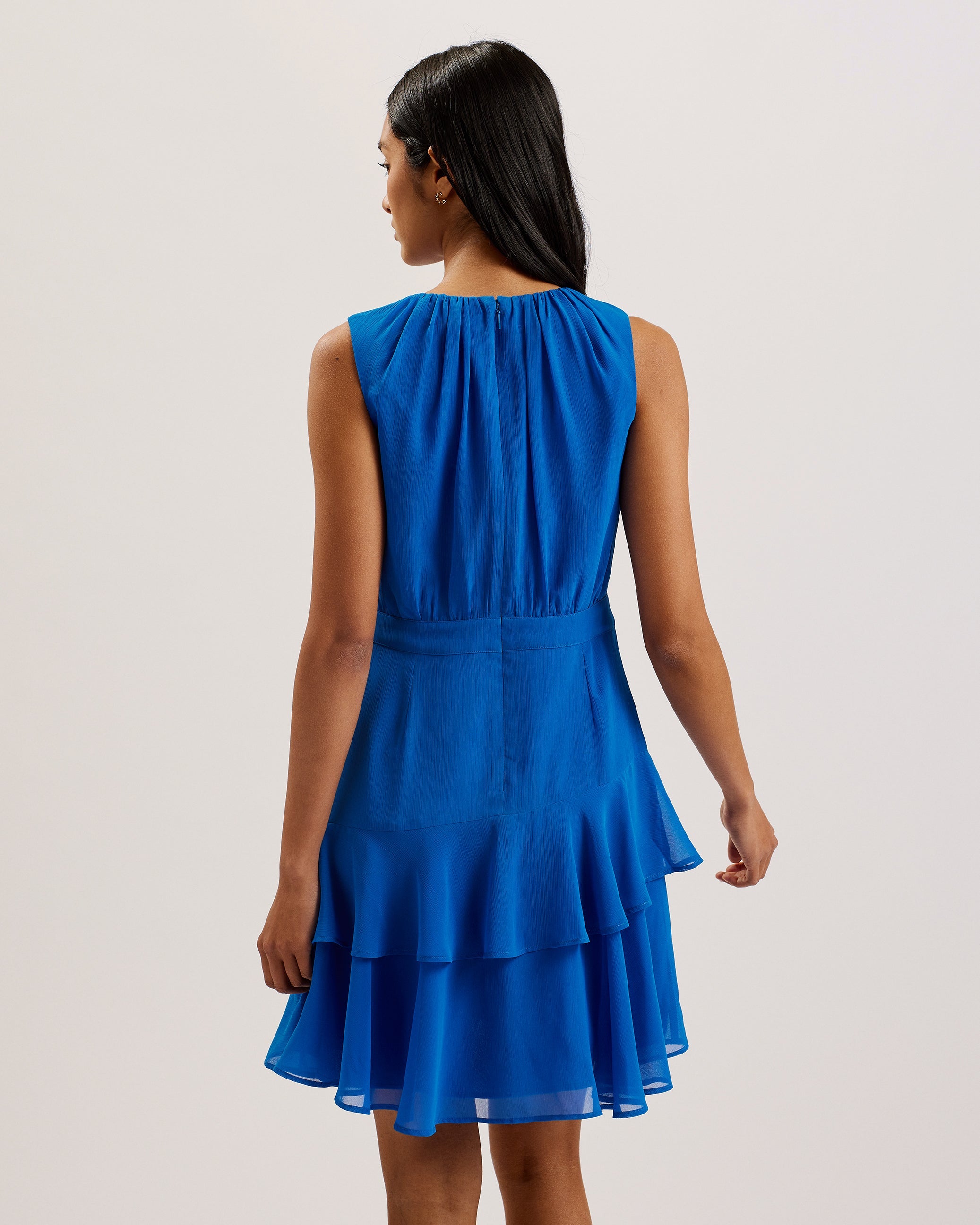 Zandaa Asymmetric Tiered Mini Dress Blue