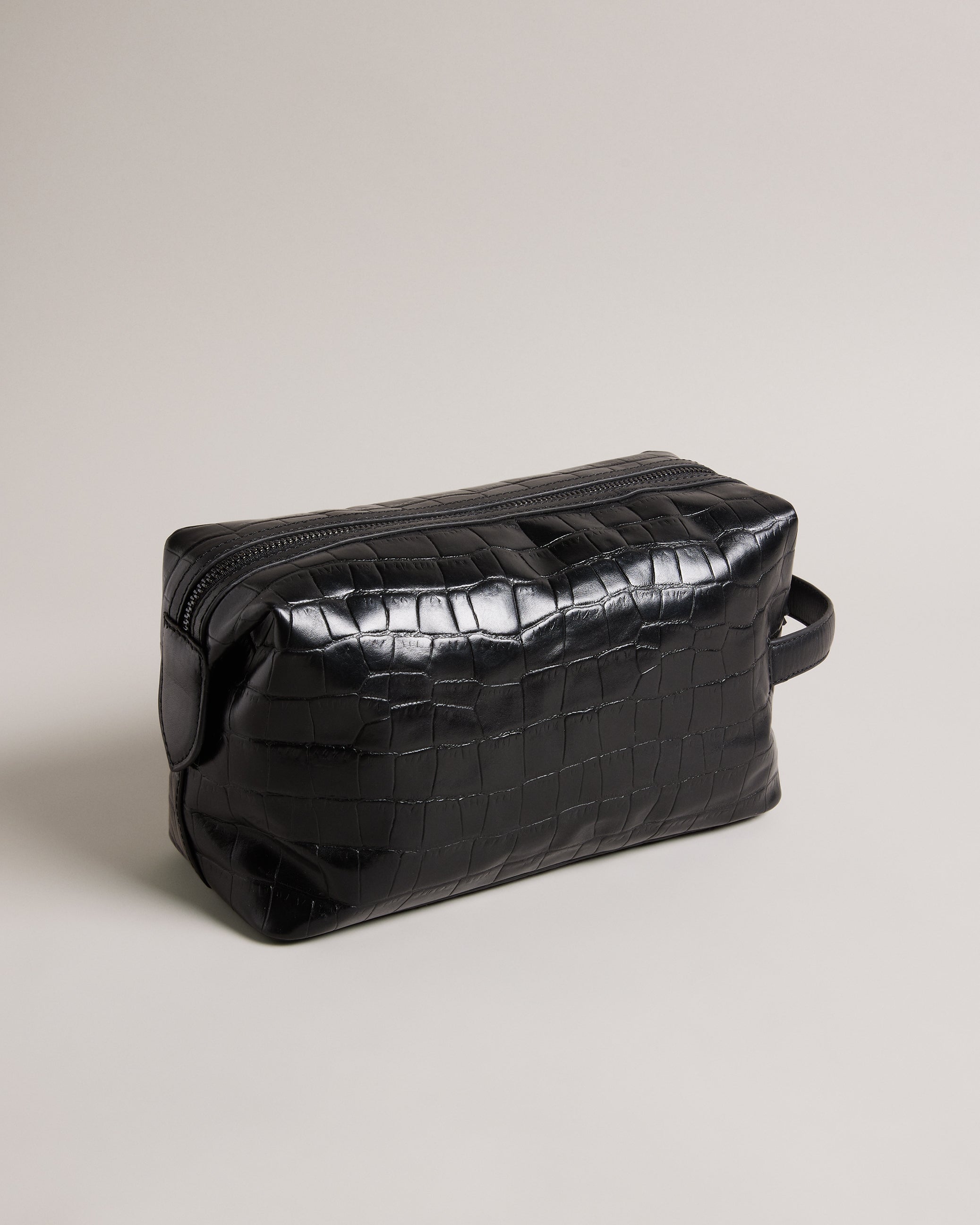 Roye Croc Effect Leather Washbag Black