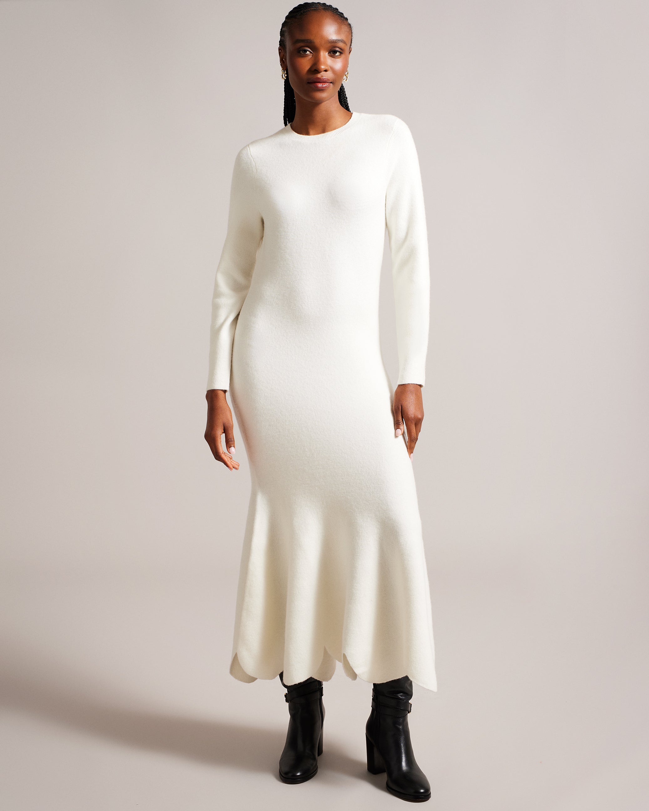 Jolamay Flippy Midi Sweater Dress Ivory