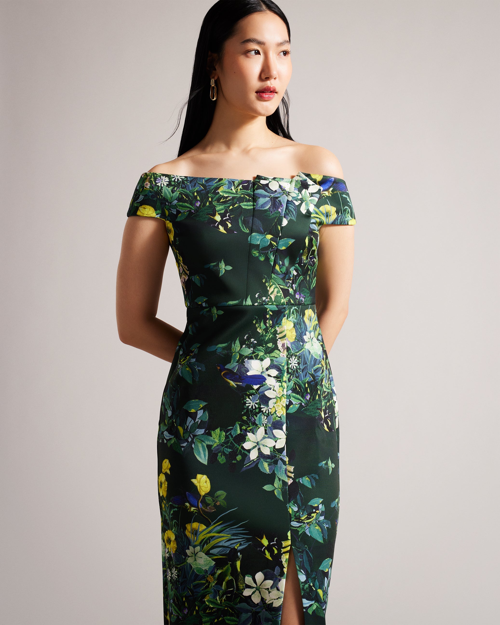 Floral bardot shop bodycon dress