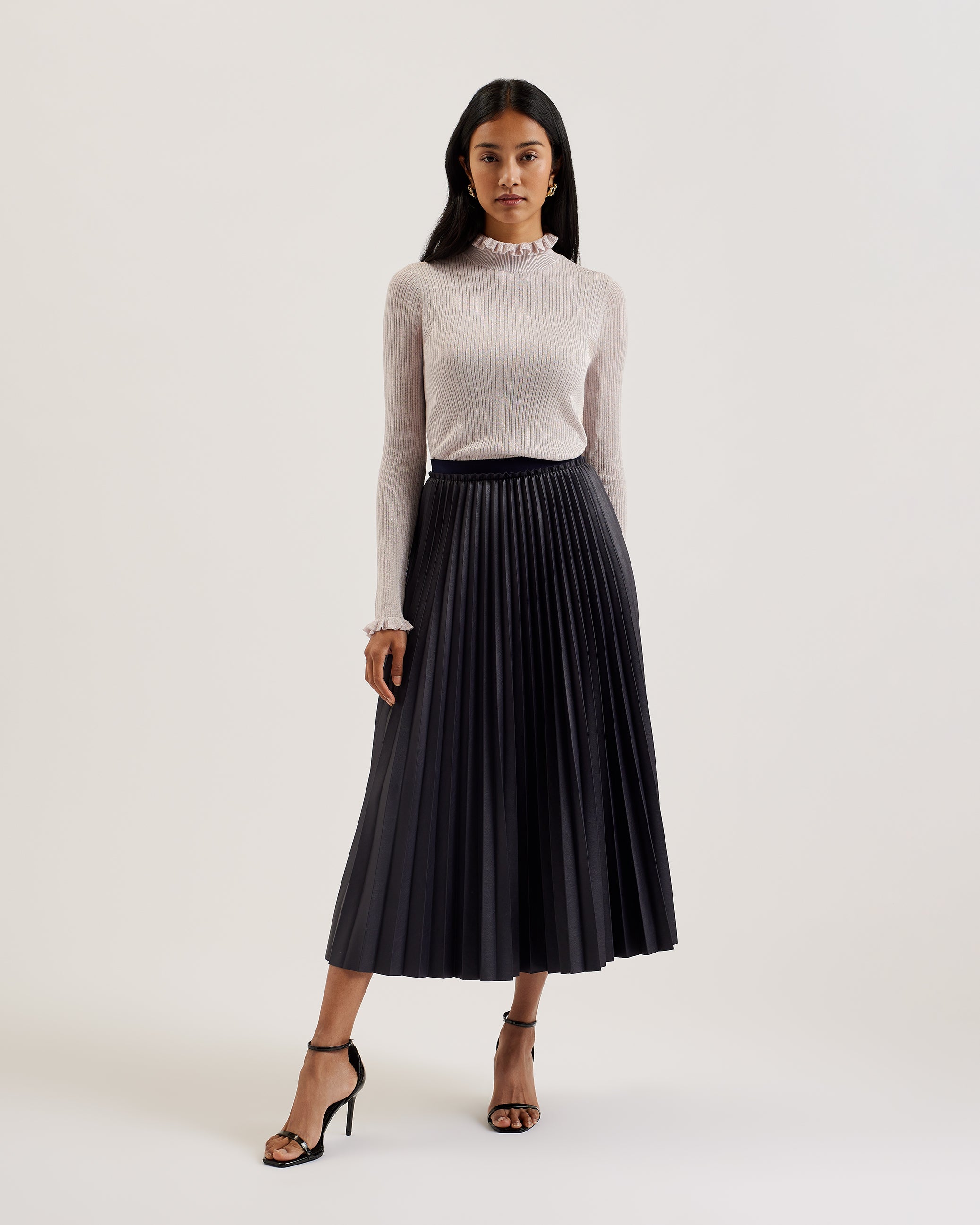 Navy pleated faux leather skirt hotsell