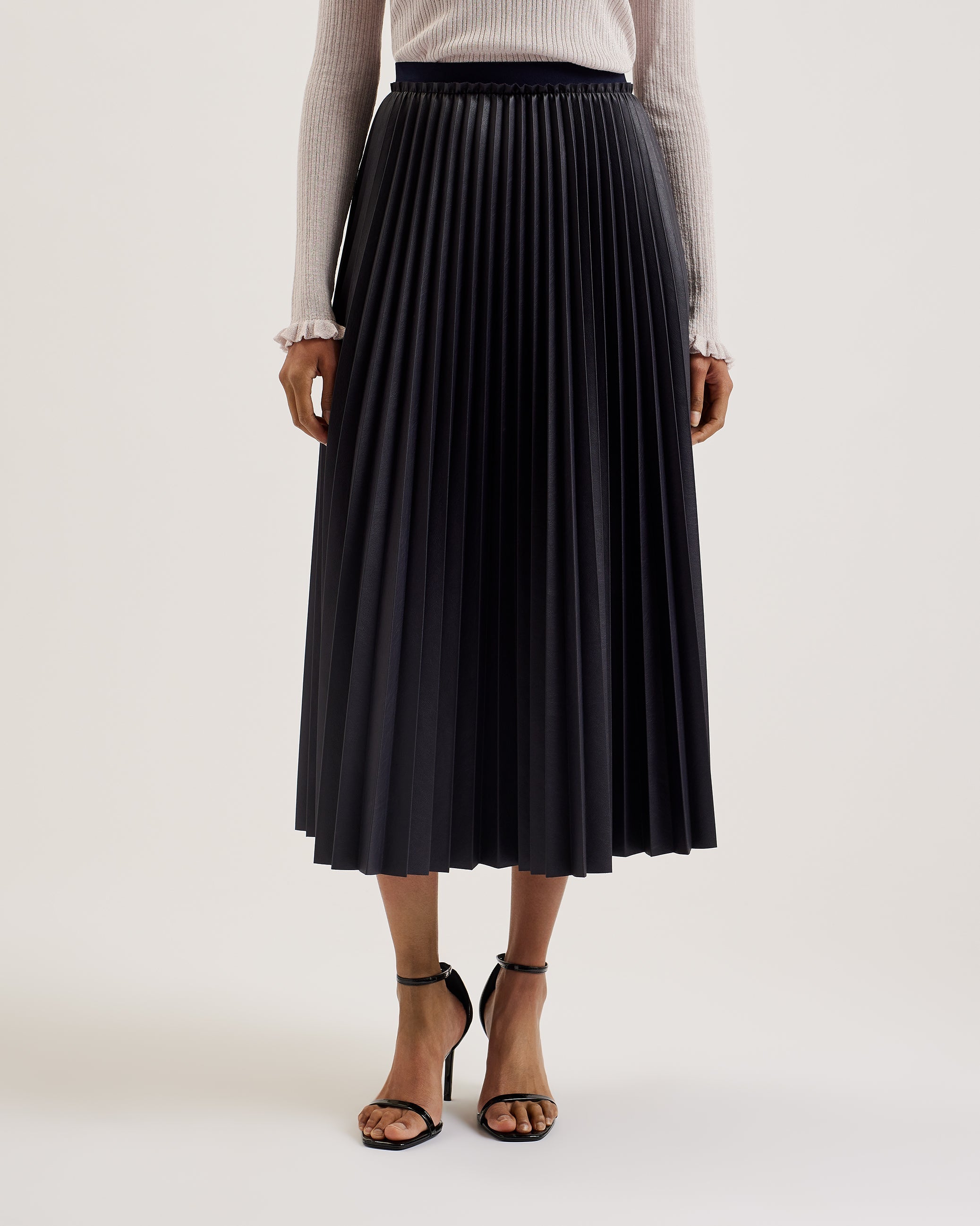 Liydah Faux Leather Pleated Skirt Navy