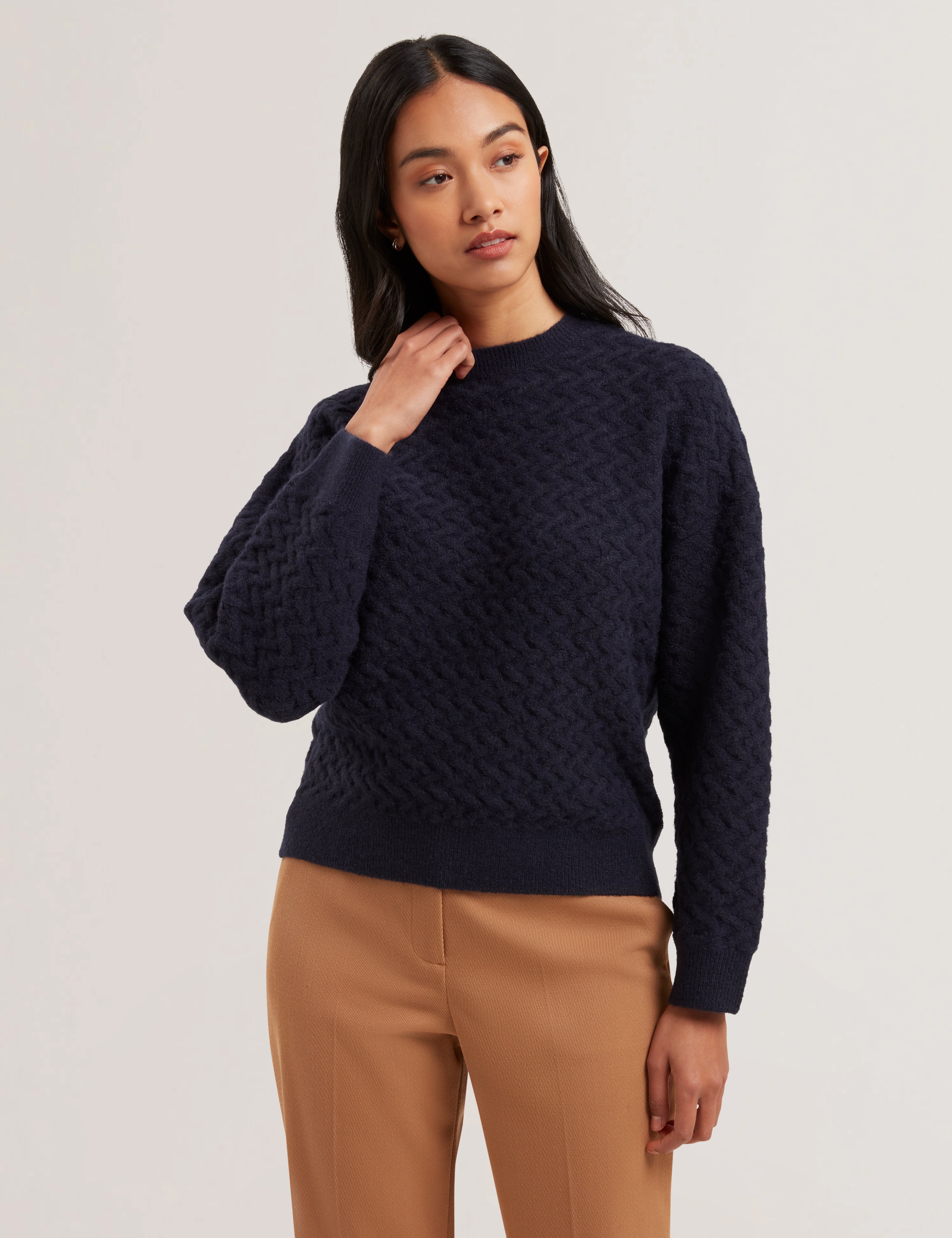 Morlea Horizontal Cable Relaxed Fit Sweater Navy