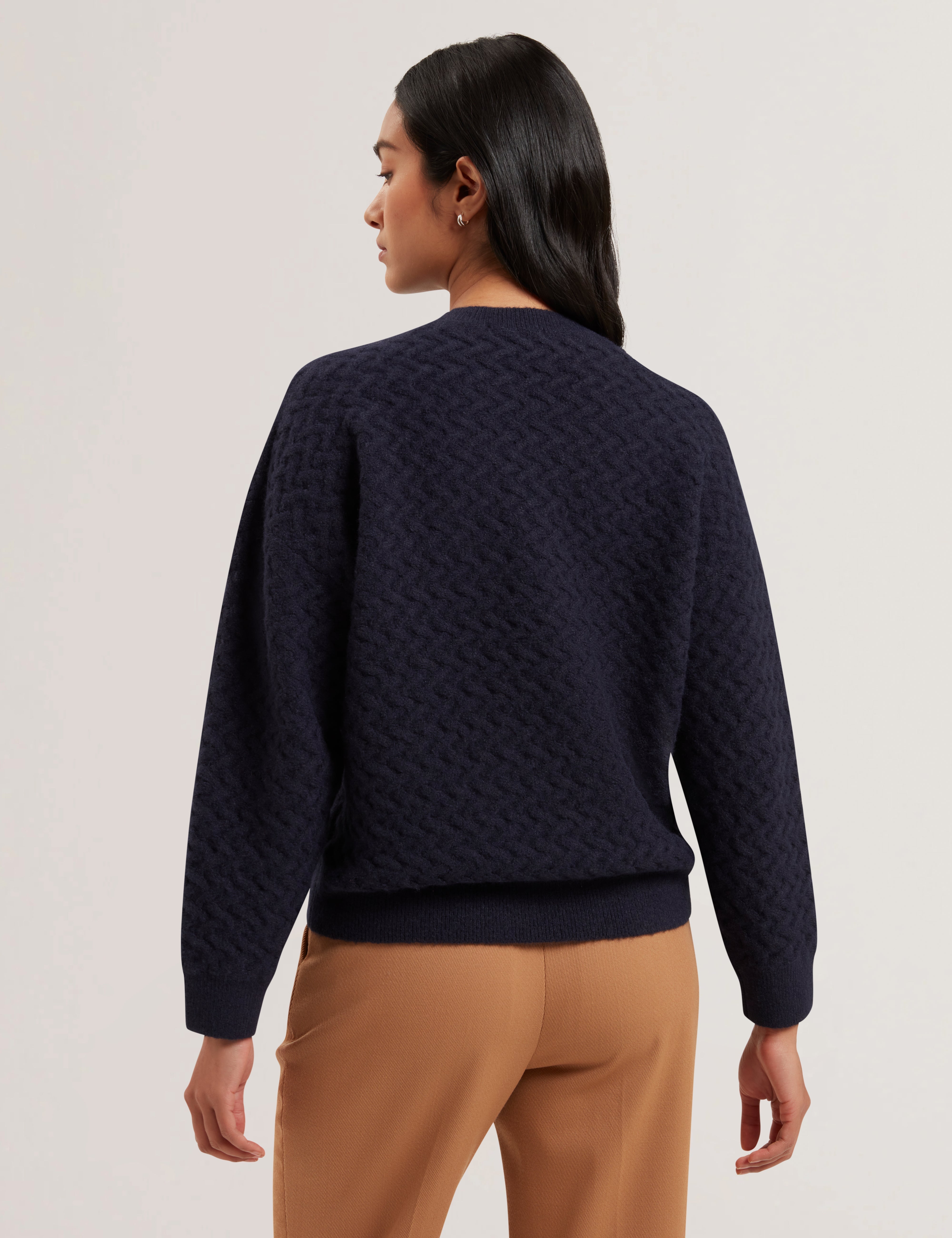 Morlea Horizontal Cable Relaxed Fit Sweater Navy