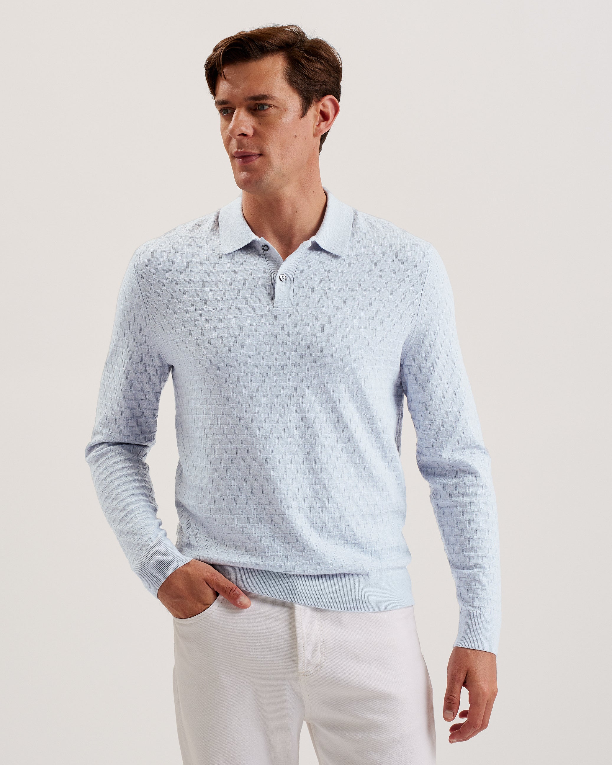 Morar Long Sleeve T Stitch Knitted Polo Pl-Blue