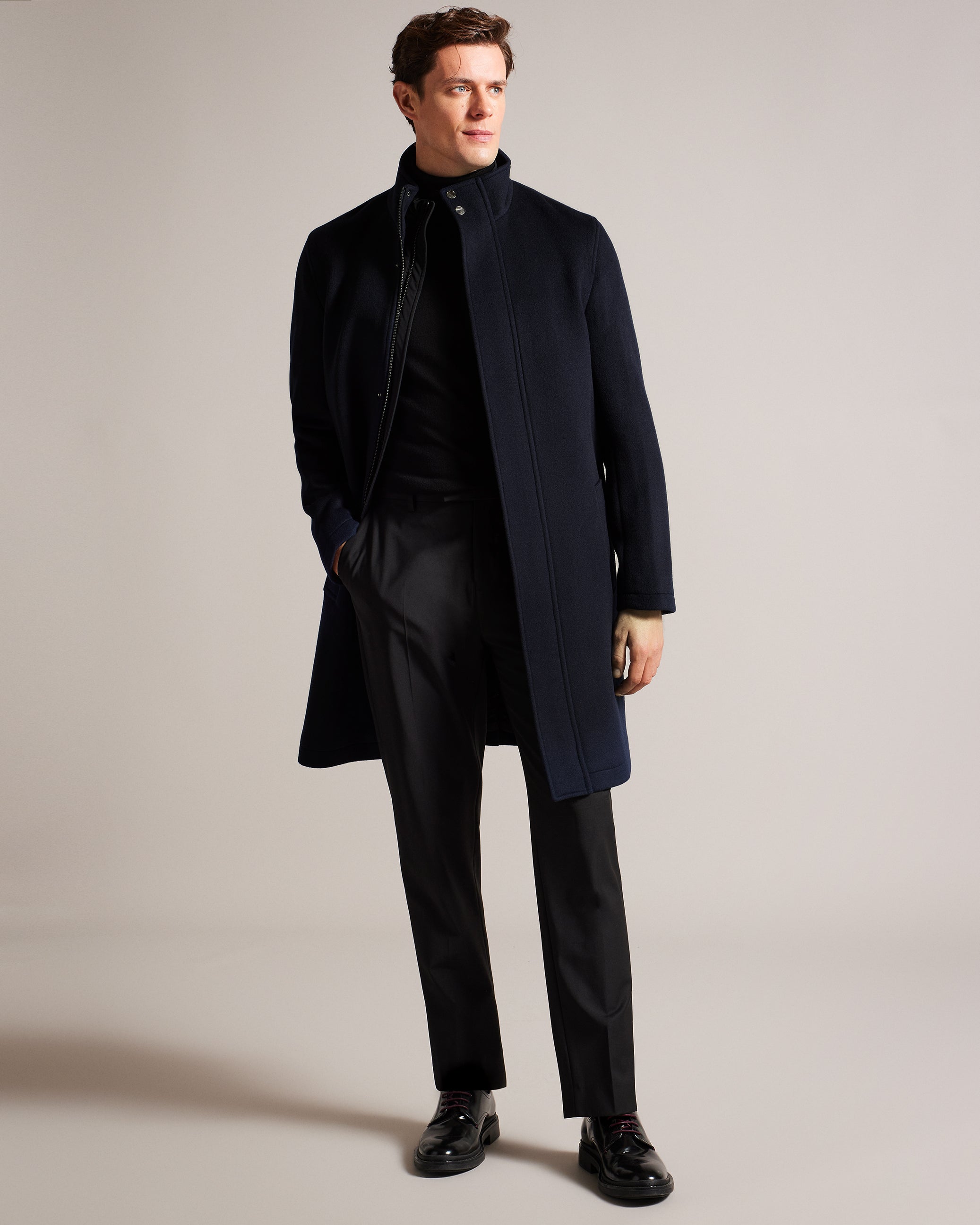 Ederson Wool Blend Funnel Neck Coat Navy