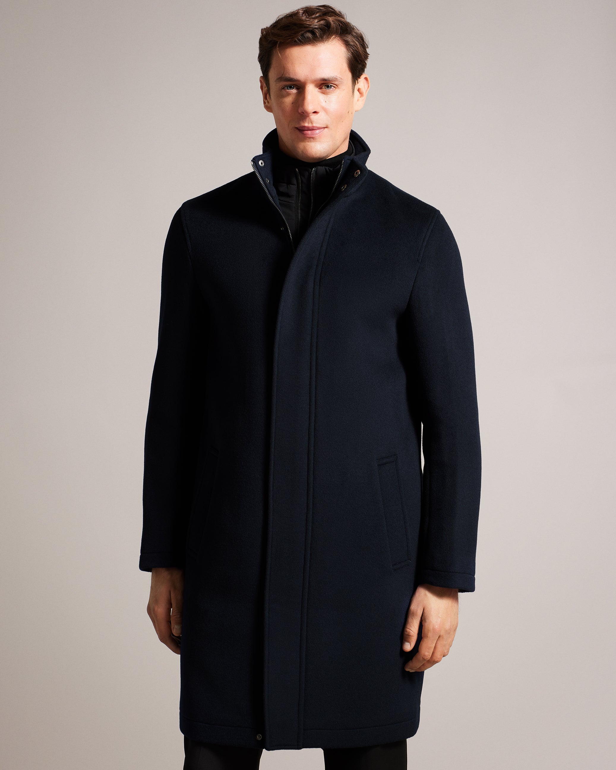 Ederson Wool Blend Funnel Neck Coat Navy