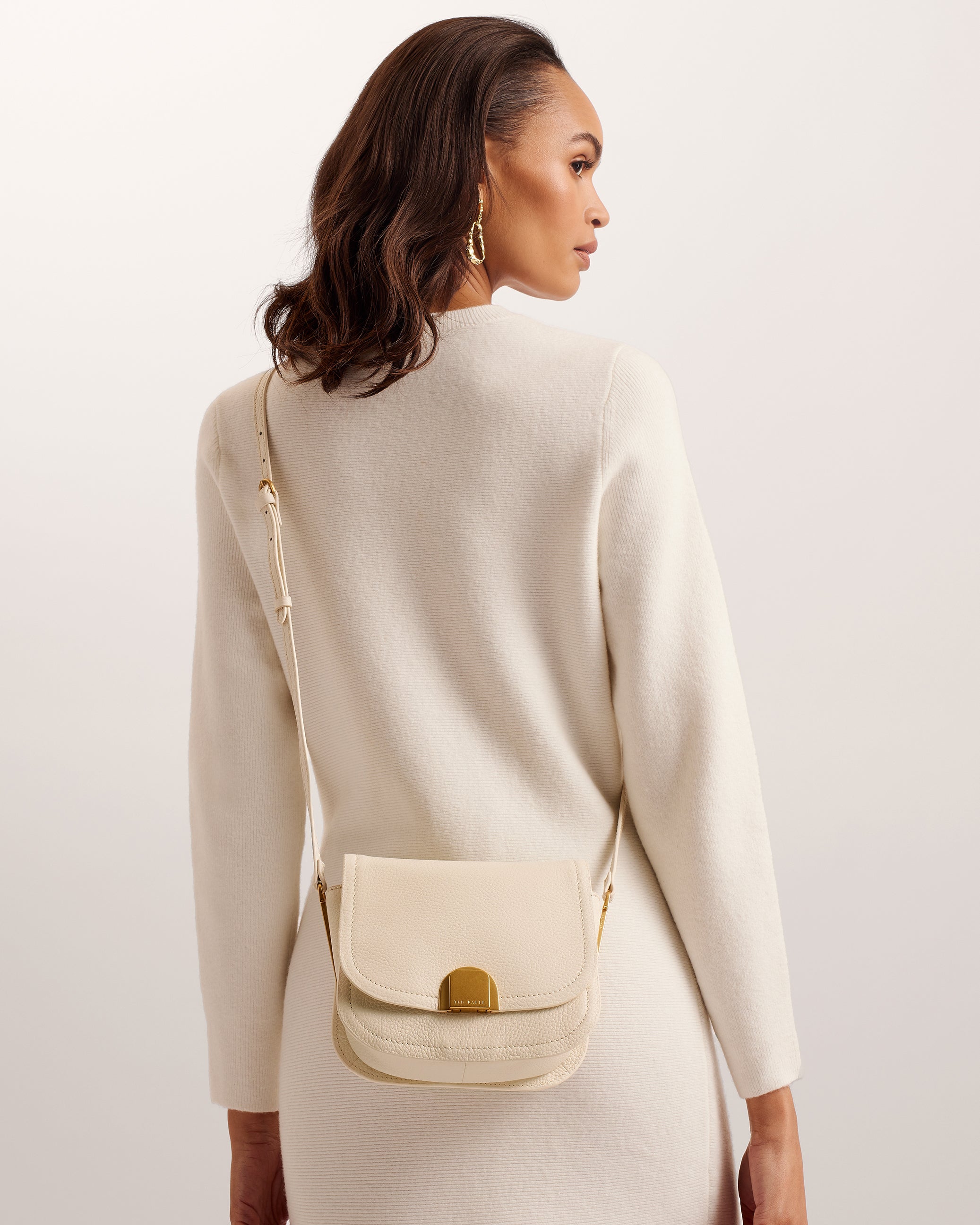 Imilda Satchel Crossbody Bag With Lock Detail Ivory