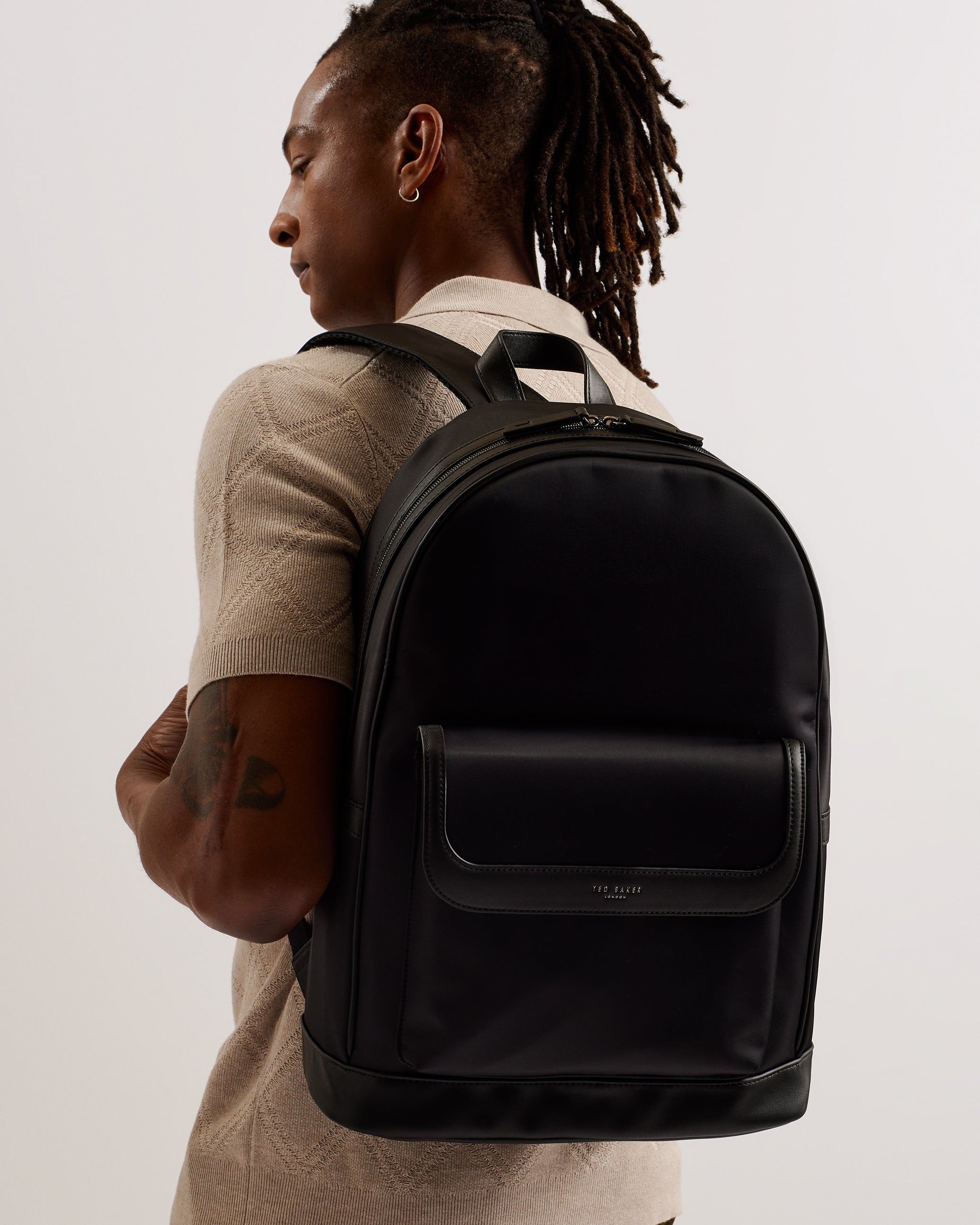 Jackks Nylon Laptop Backpack With PU Detail Black