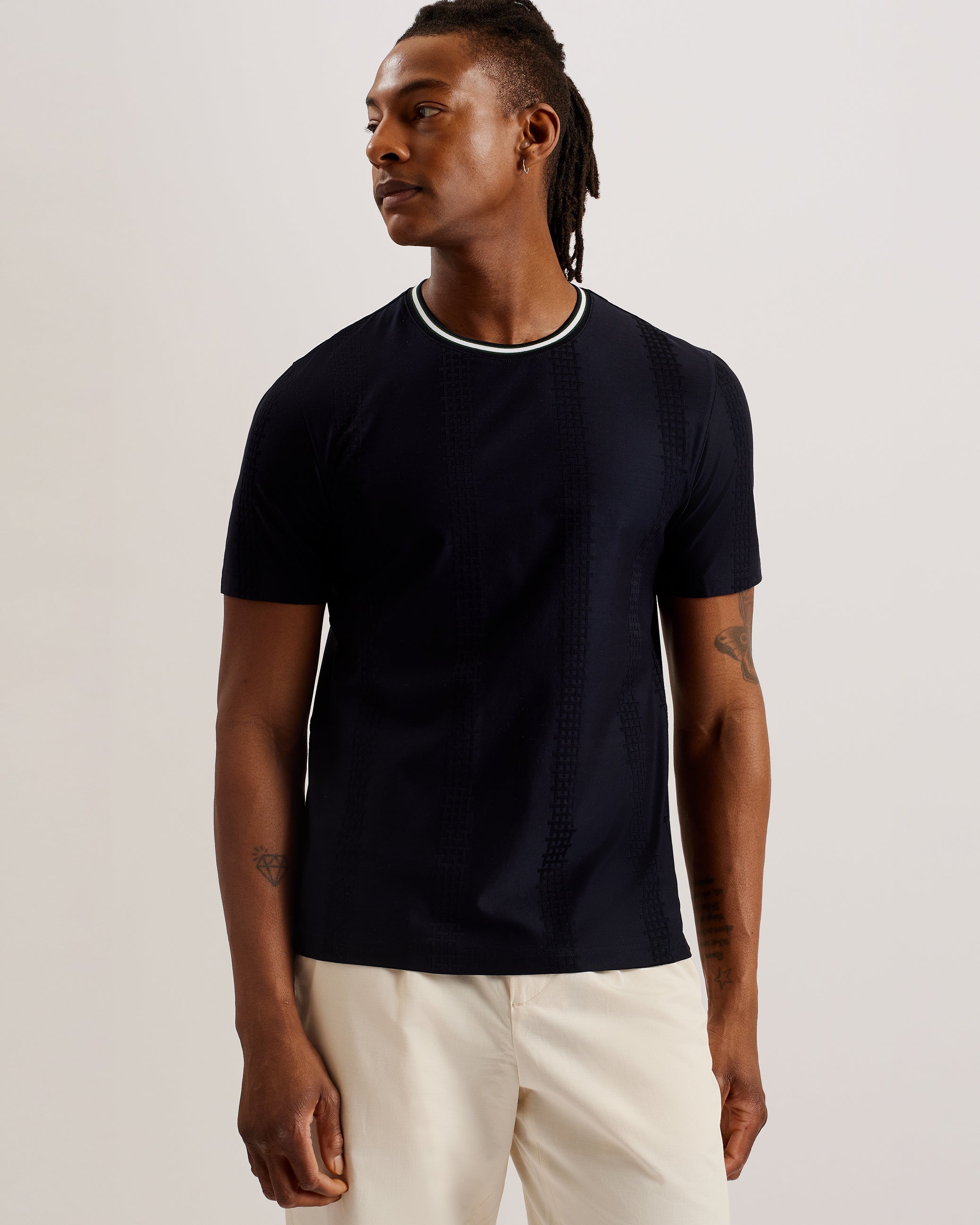 Rousel Short Sleeve Slim  Fit Jacquard T-Shirt Navy