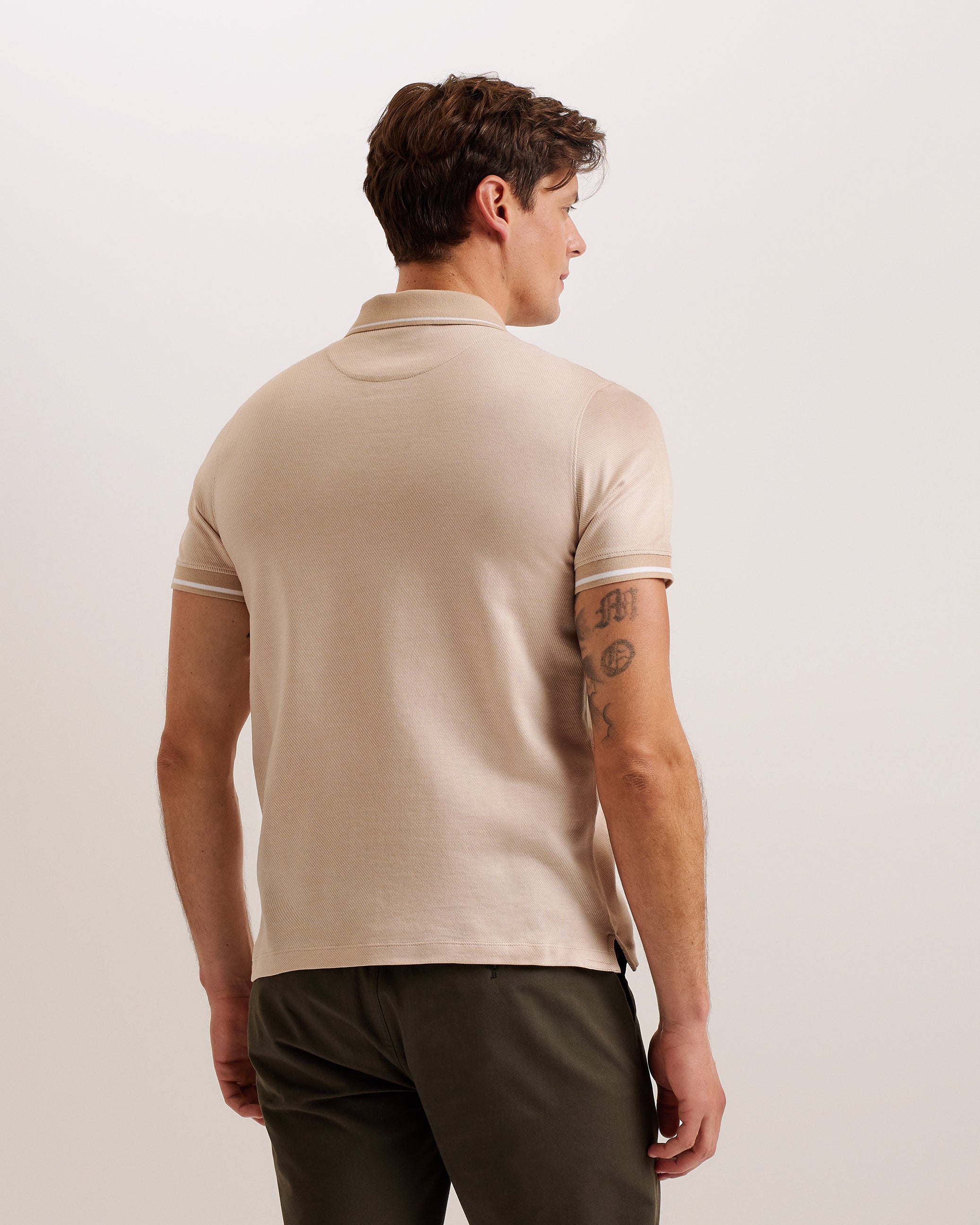 Helta Stripe Detail Slim Fit Polo Shirt Taupe