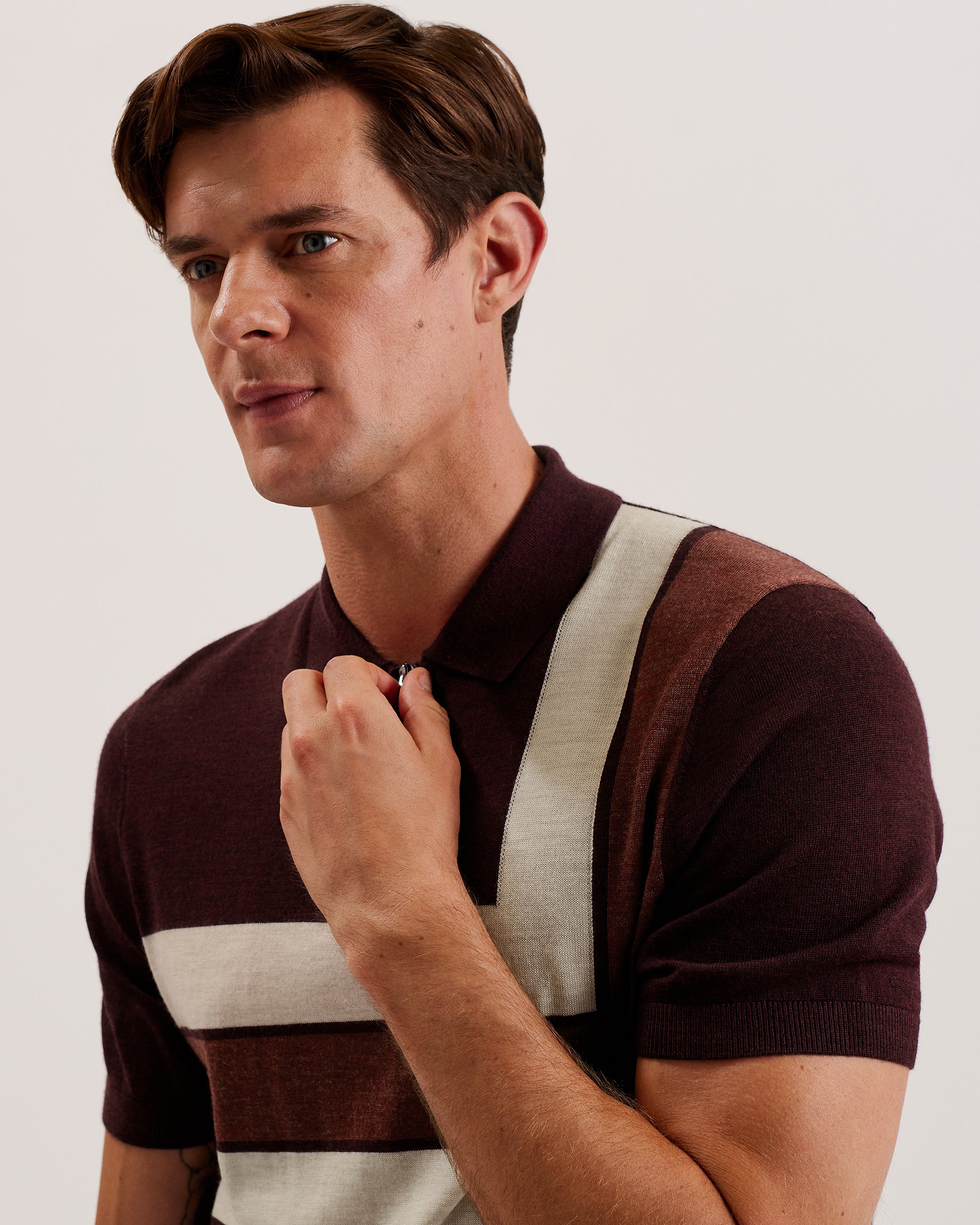 Ambler Short Sleeve T Colour Block Polo Maroon