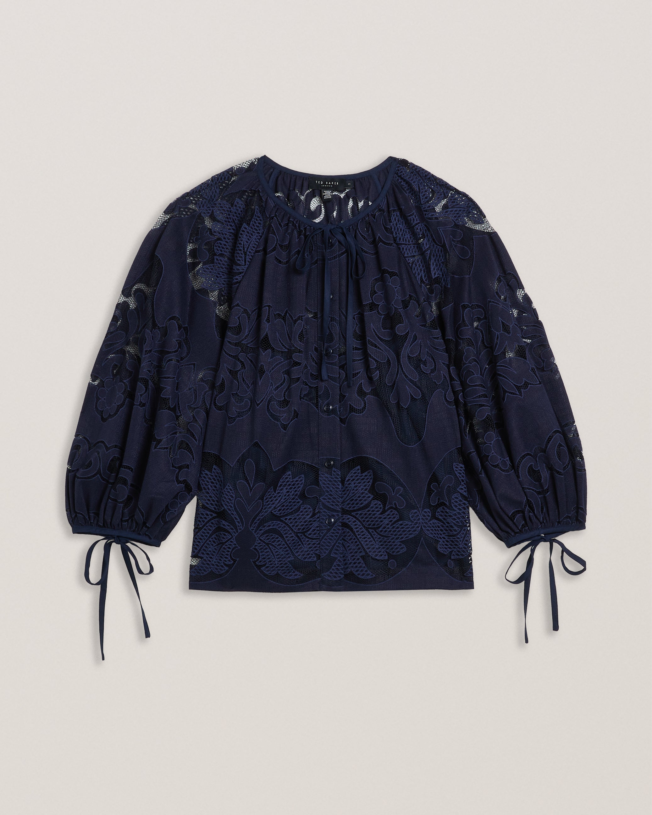 Bacina Lace Puff Sleeve Blouse Dk-Blue