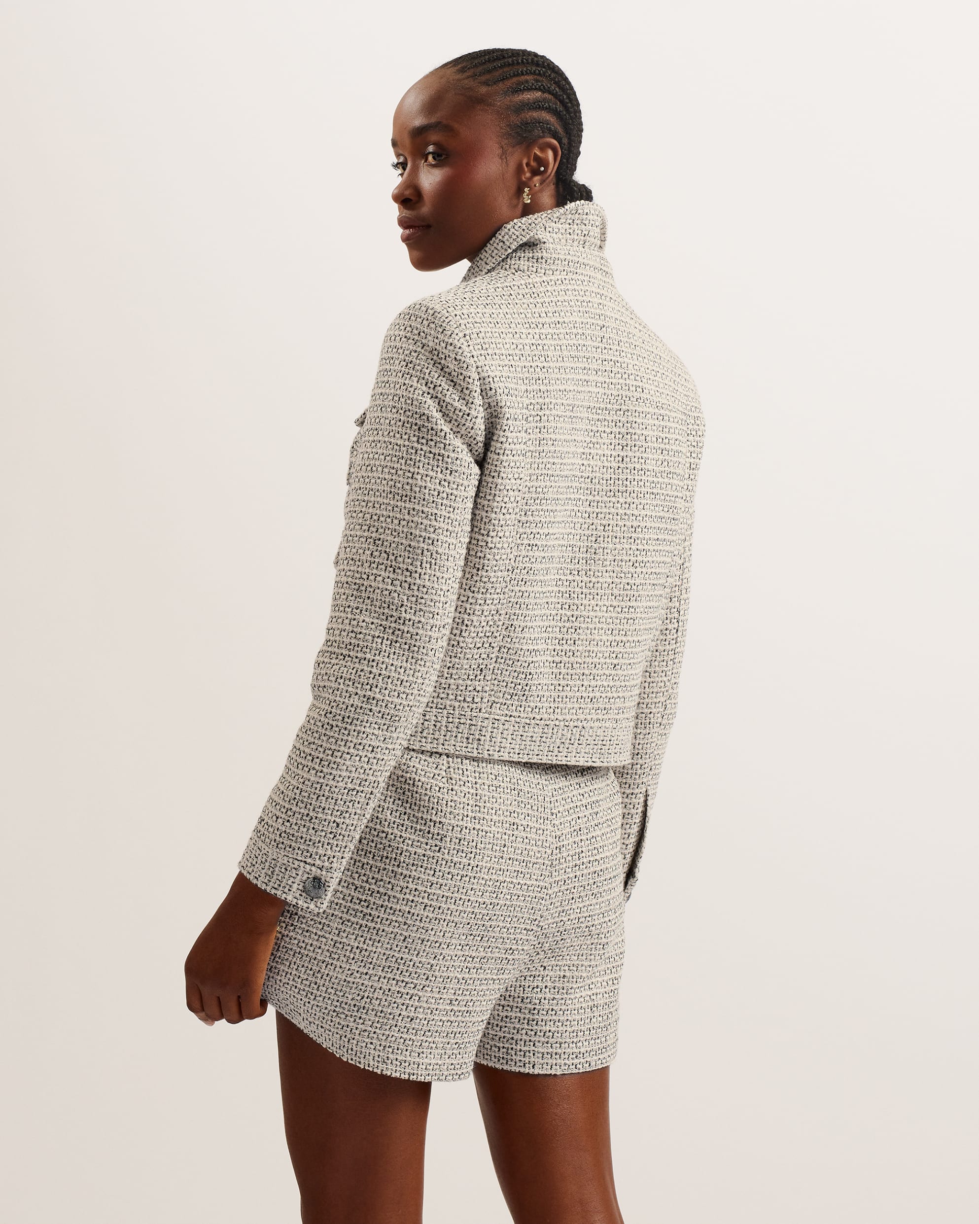 Osamu Boxy Fit Cropped Boucle Jacket Ivory