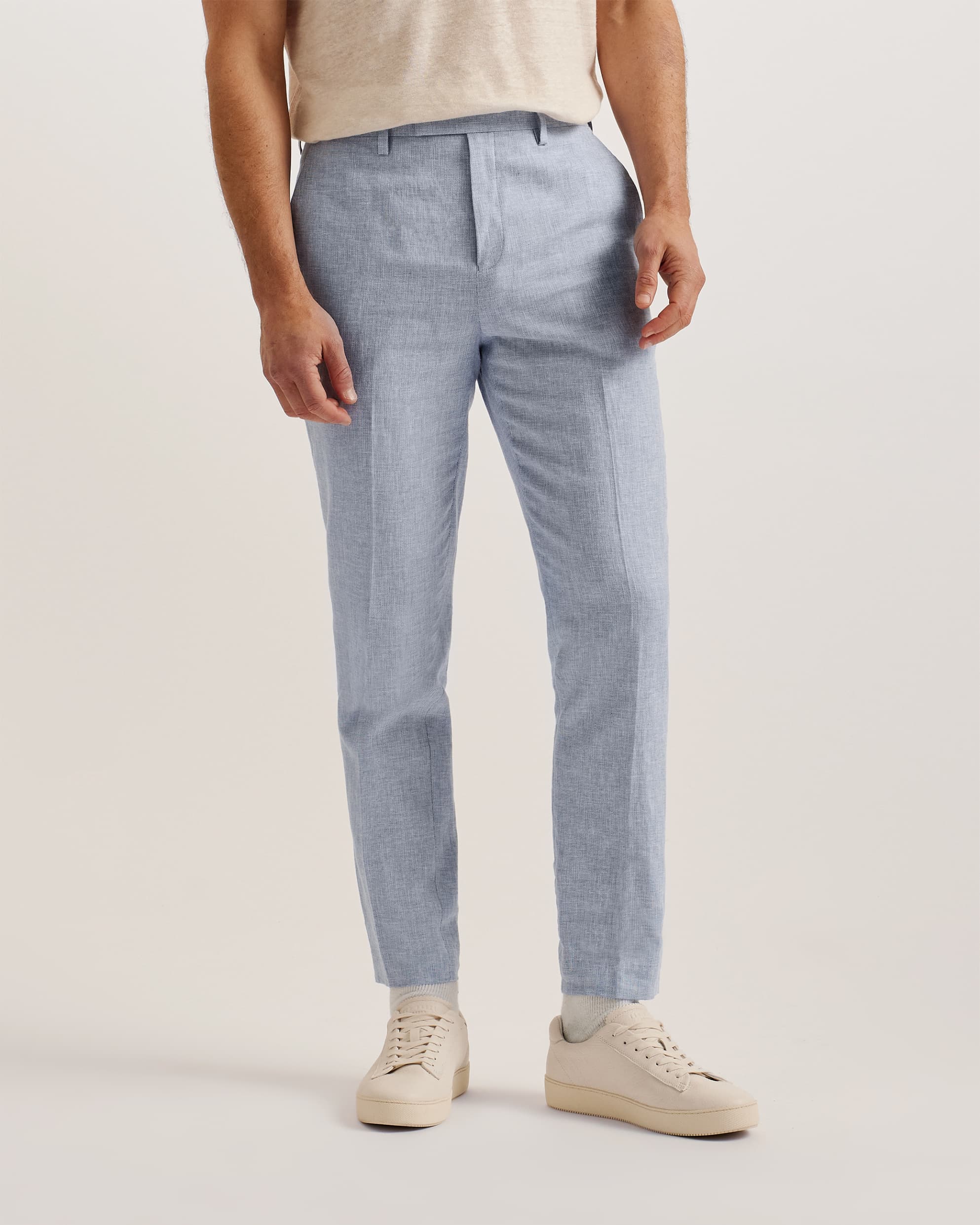 Damaskt Slim Fit Linen Tailored Trousers Lt-Blue