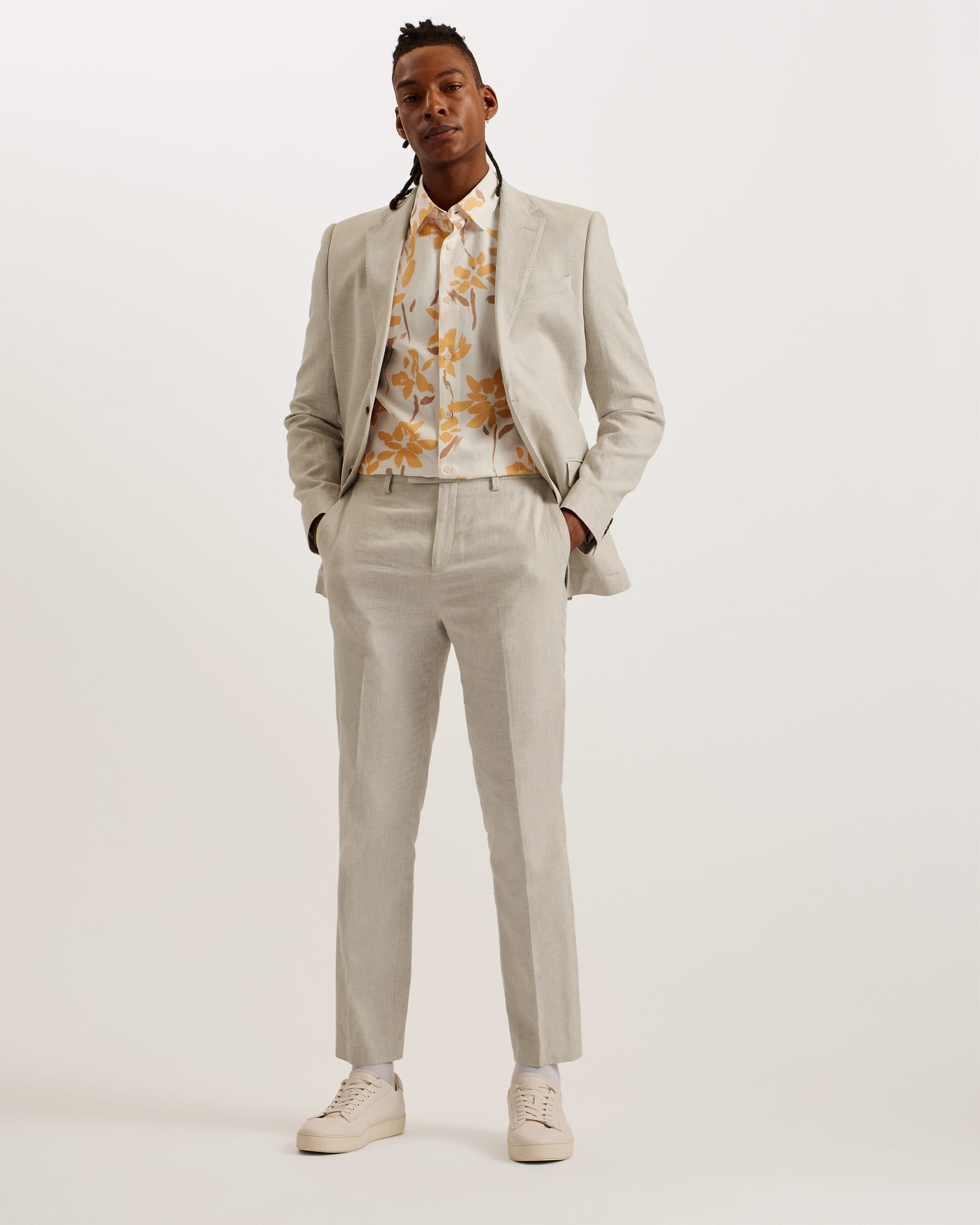 Damaskt Slim Fit Linen Tailored Trousers Natural