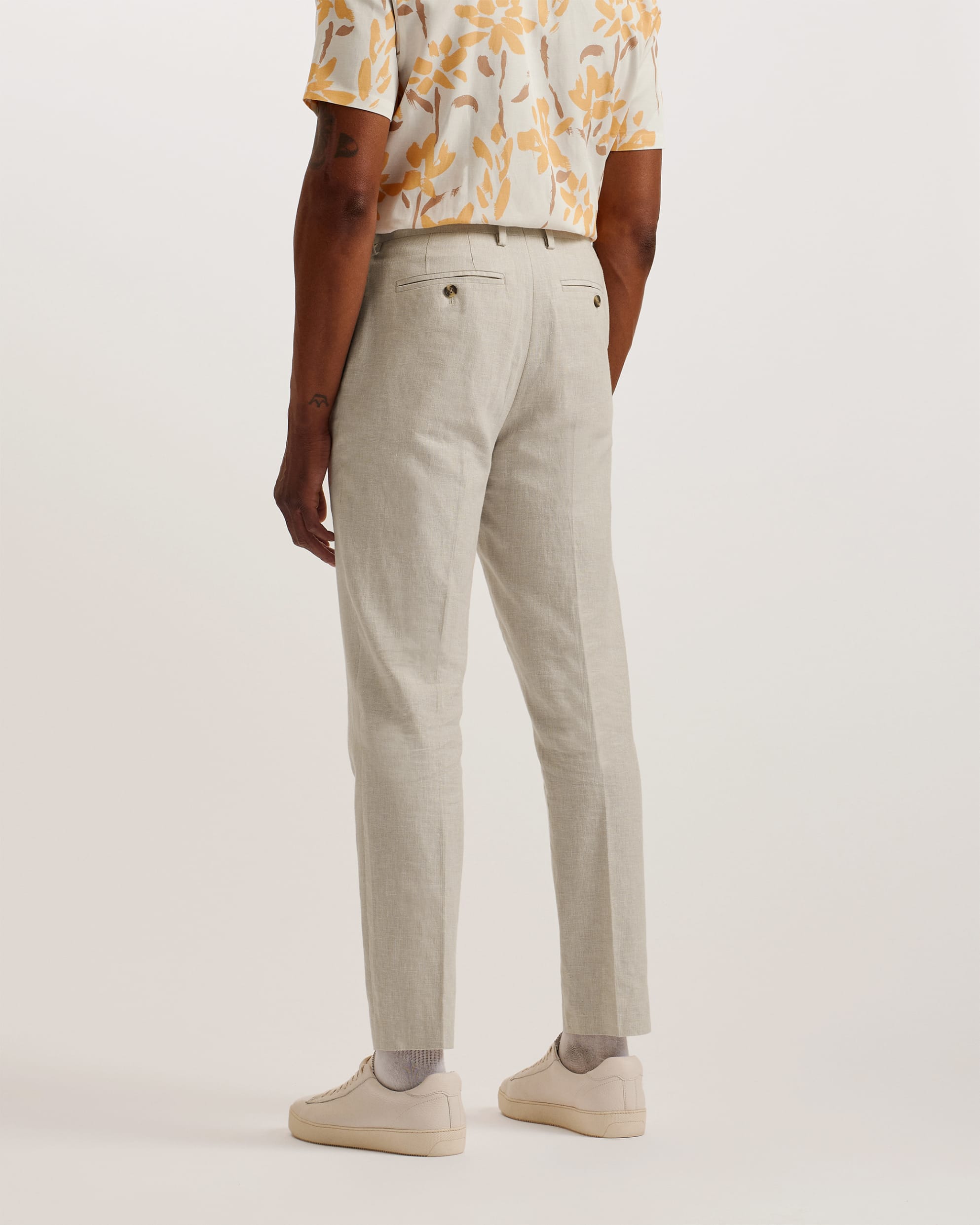 Damaskt Slim Fit Linen Tailored Trousers Natural