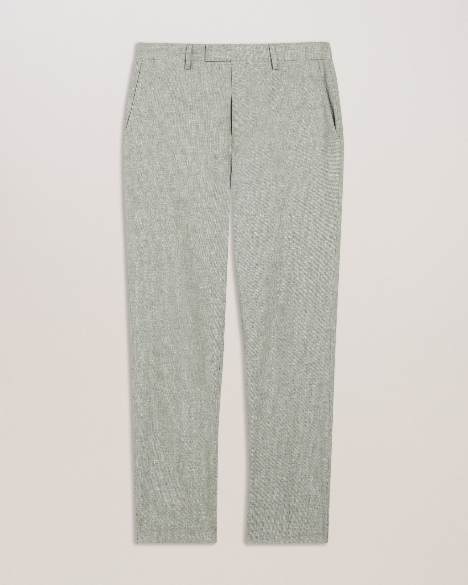 Damaskt Slim Fit Linen Tailored Trousers Olive