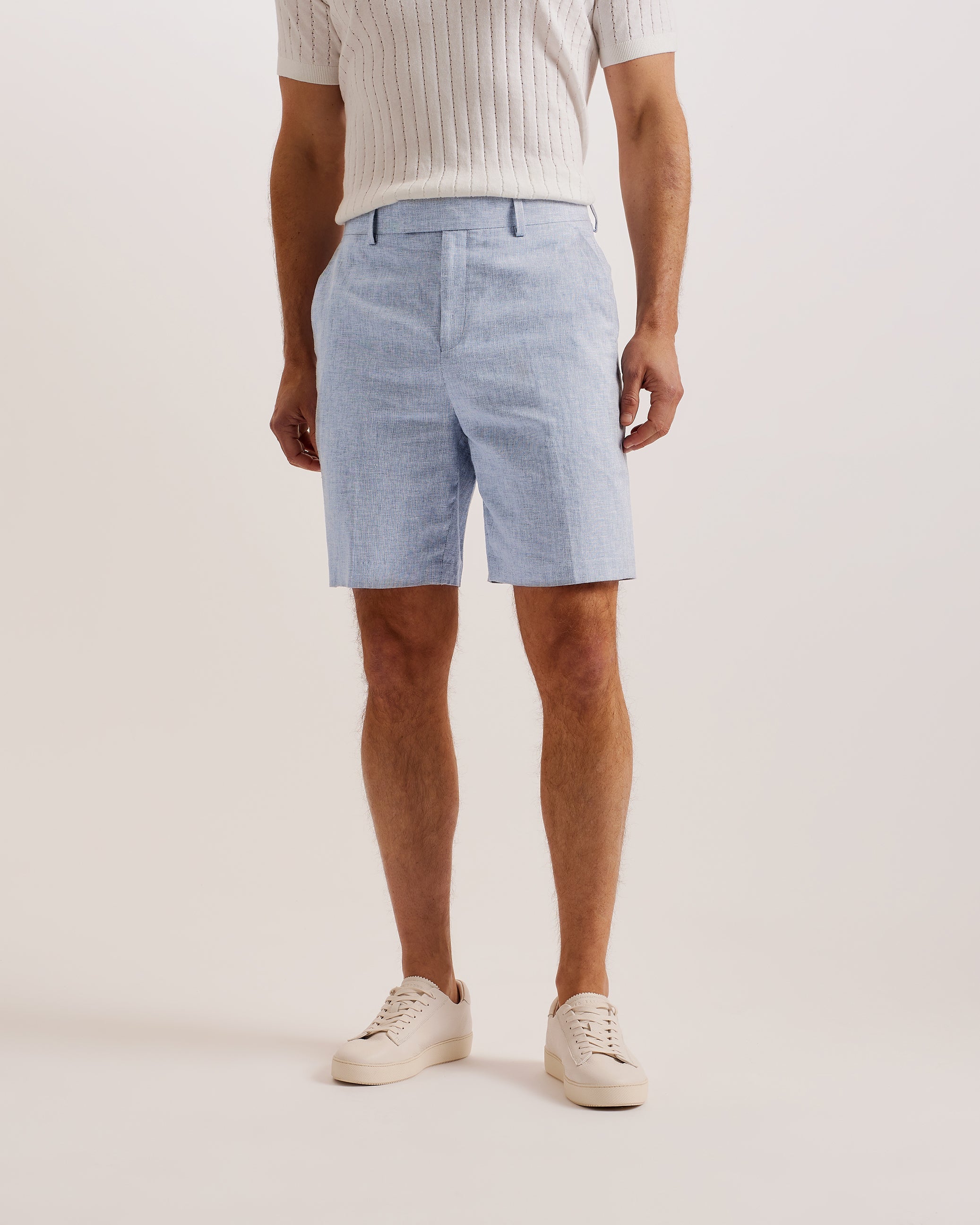 Damasks Slim Cotton Linen Short Lt-Blue