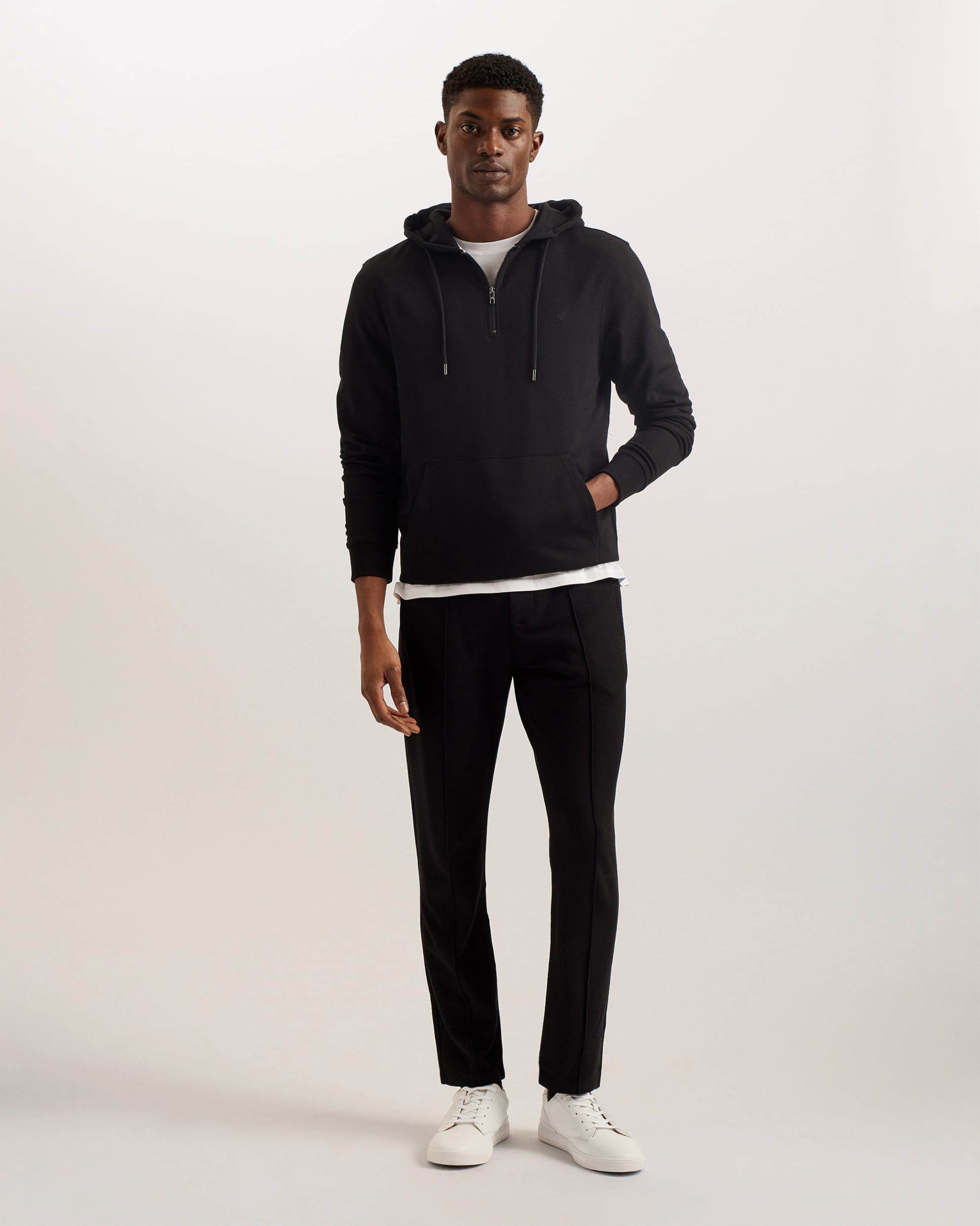 Caproe Long Sleeve Zip Neck Hoodie Black