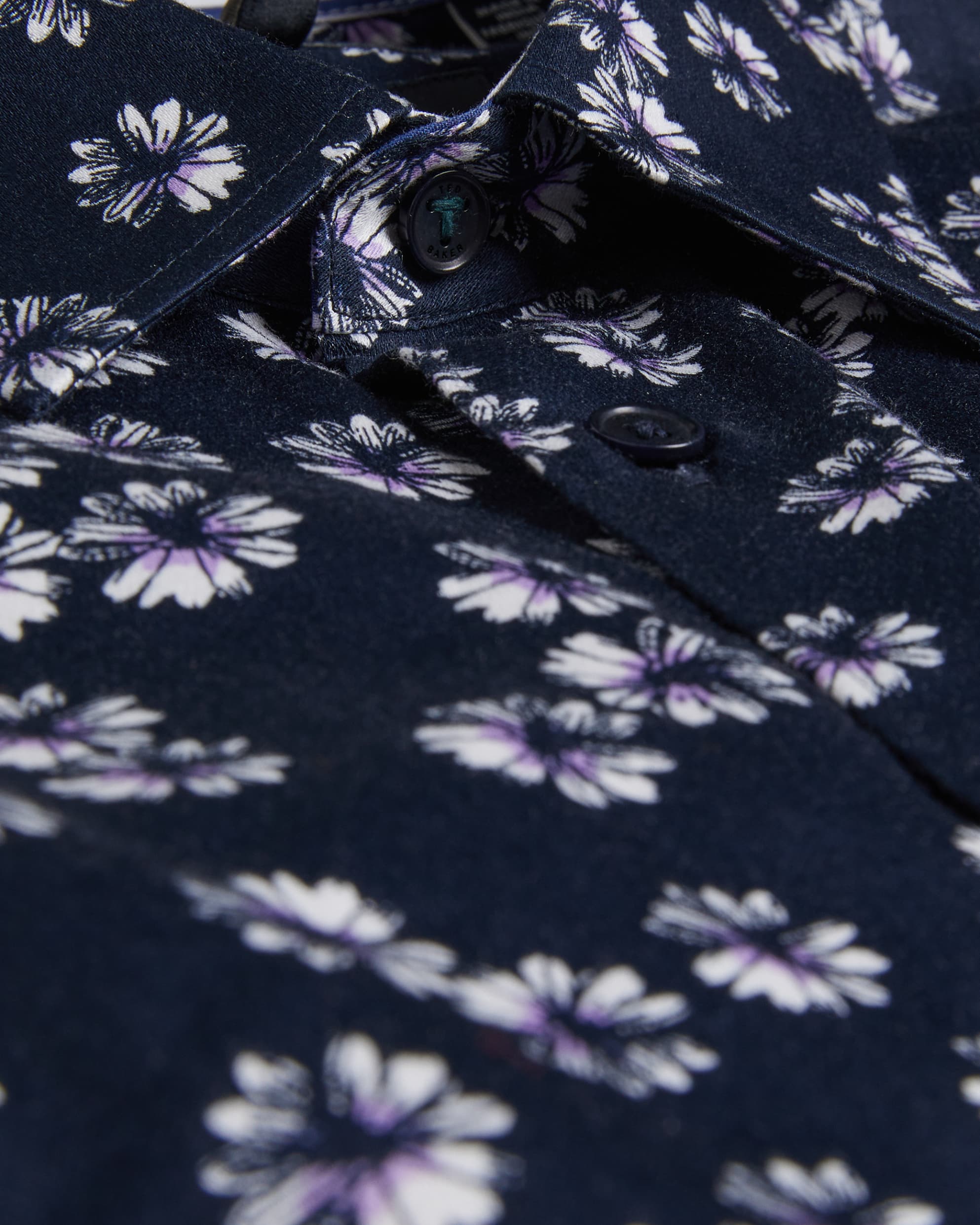 Alfanso Slim Fit Floral Short Sleeve Shirt Navy