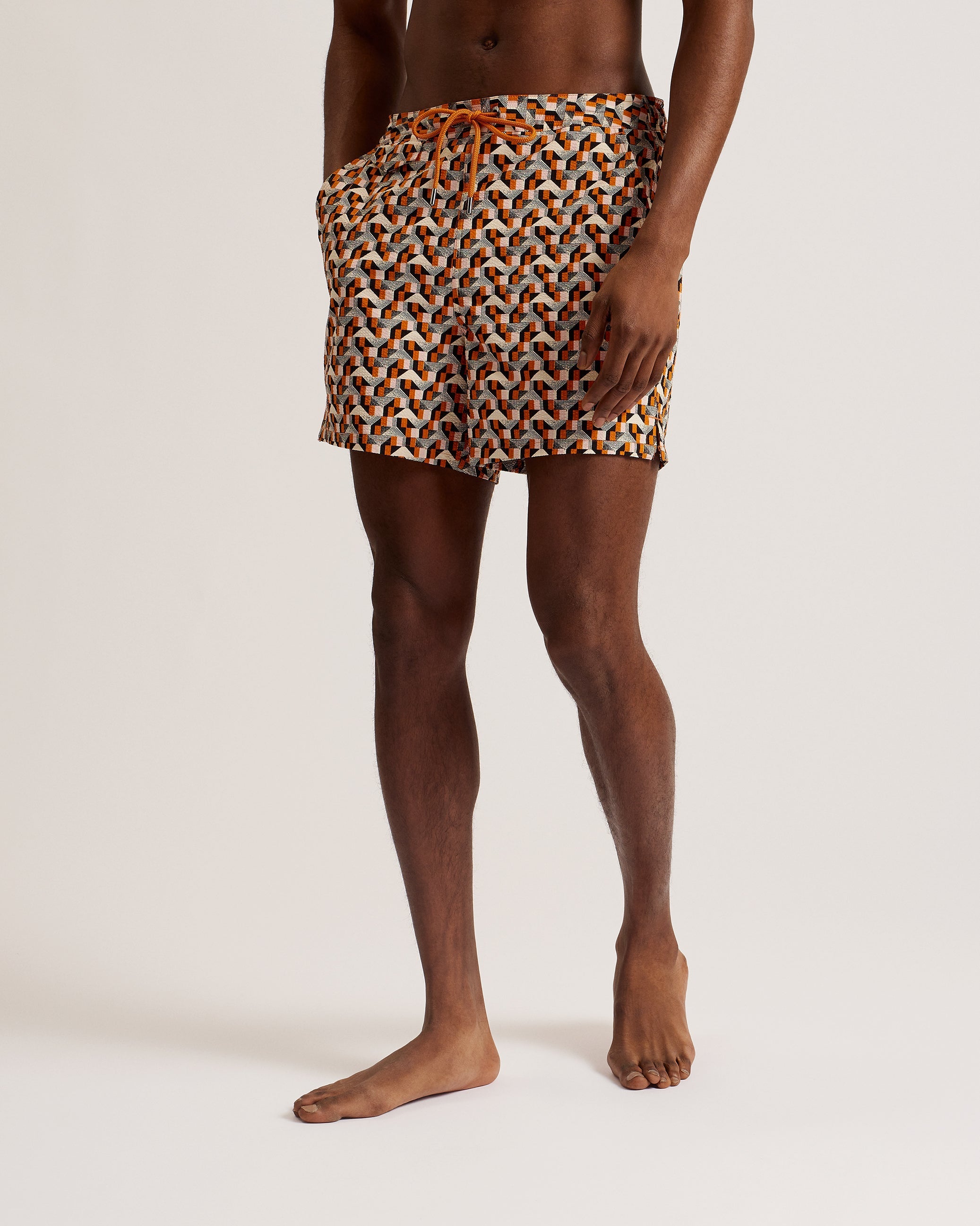 Joris Geometric Seersucker Swimshort Brt-Orange